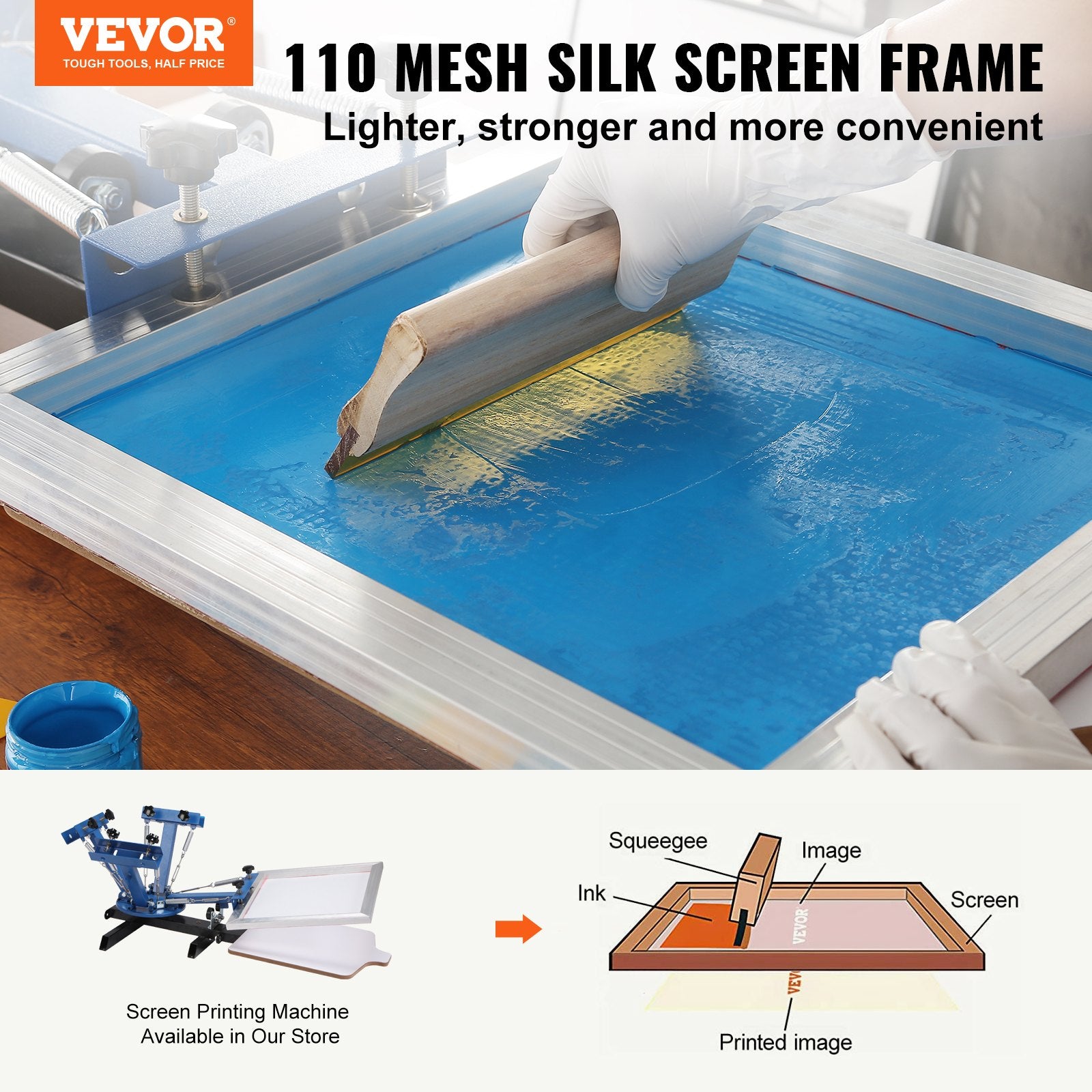 Screen Printing Kit 2 Aluminum Frames 20.3x25.4 & 25.4x35.6 cm with 110 Mesh