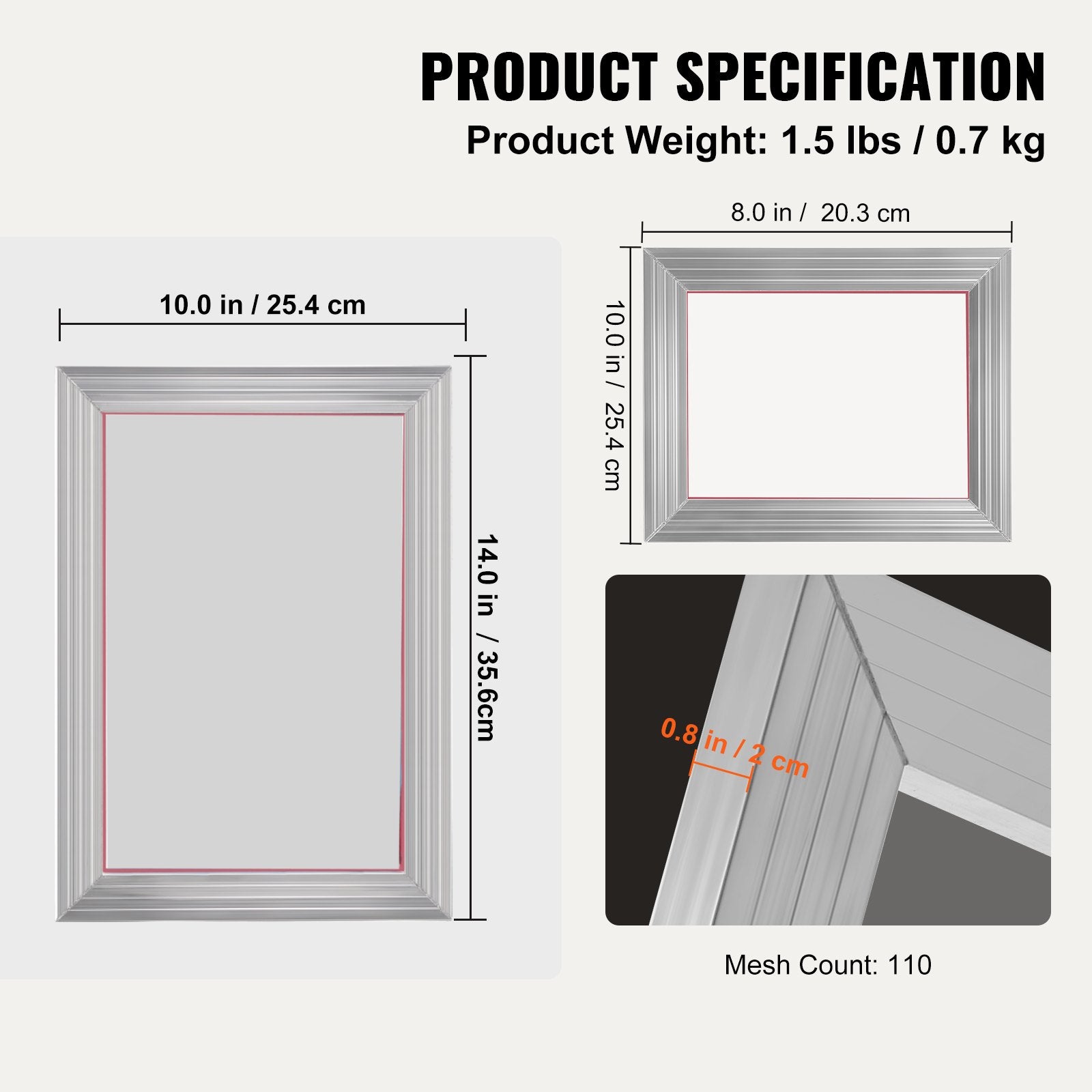 Screen Printing Kit 2 Aluminum Frames 20.3x25.4 & 25.4x35.6 cm with 110 Mesh
