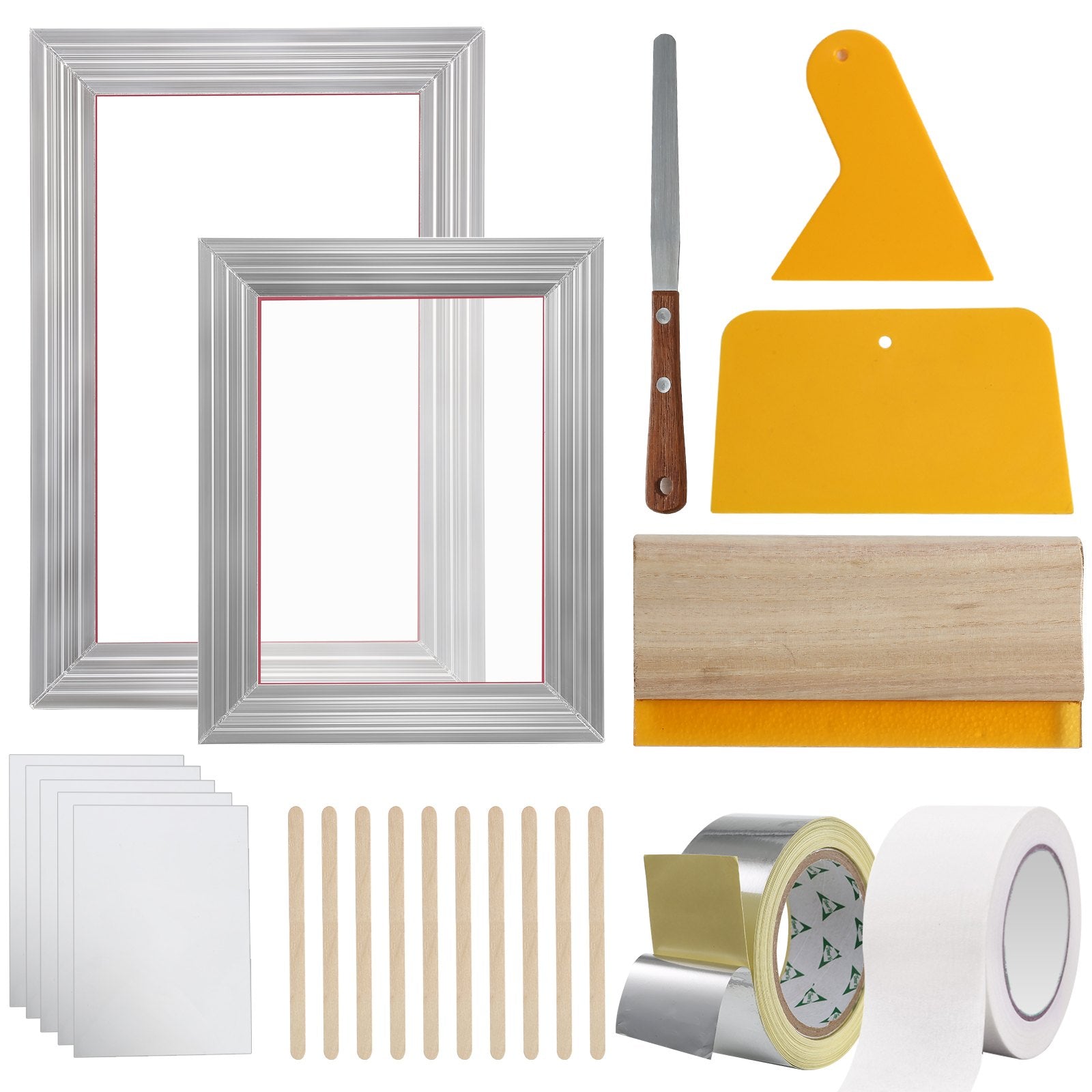 Screen Printing Kit 2 Aluminum Frames 20.3x25.4 & 25.4x35.6 cm with 110 Mesh