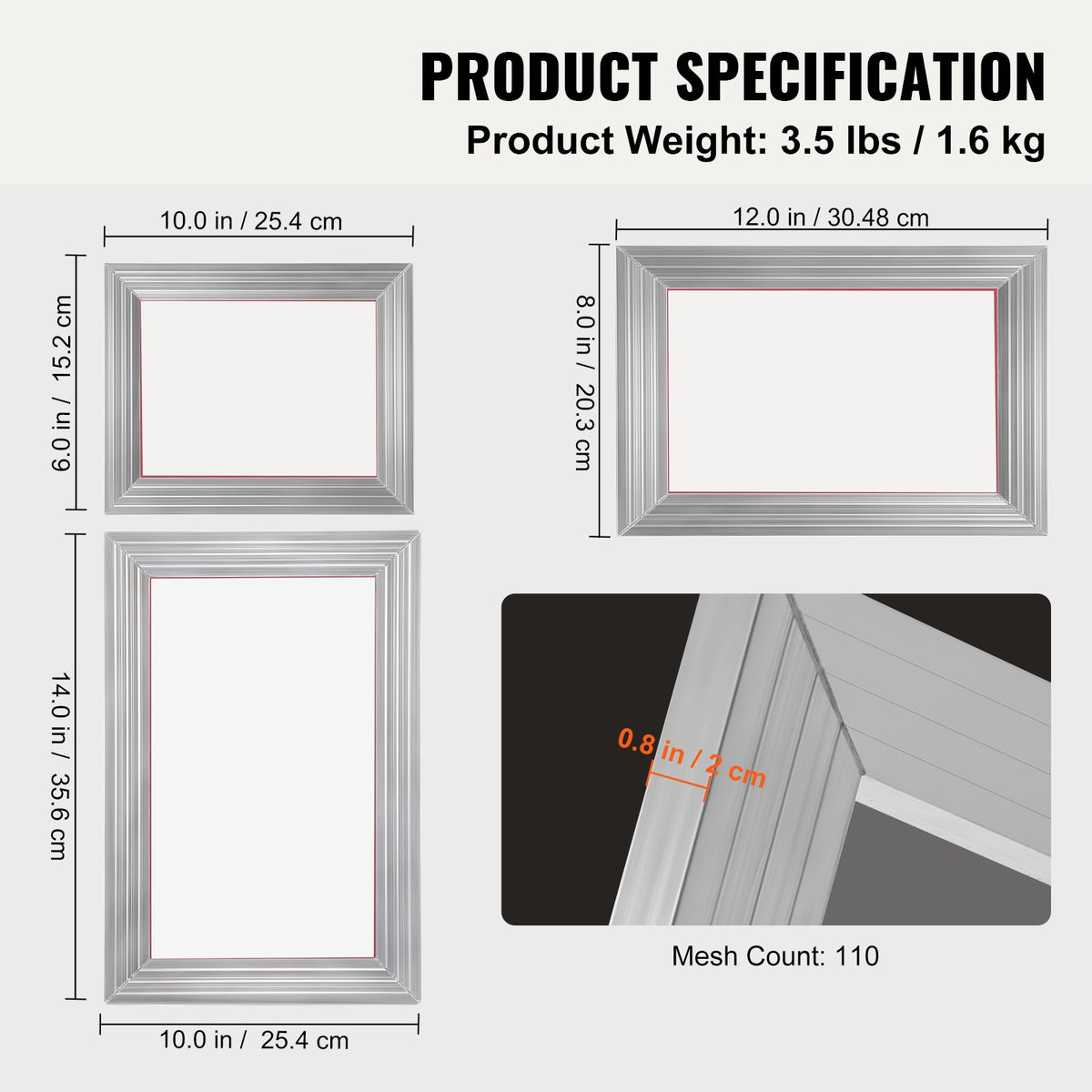 Screen Printing Kit 3 Piece Aluminum Frames 25x36 20x30 15x25cm 110 Mesh