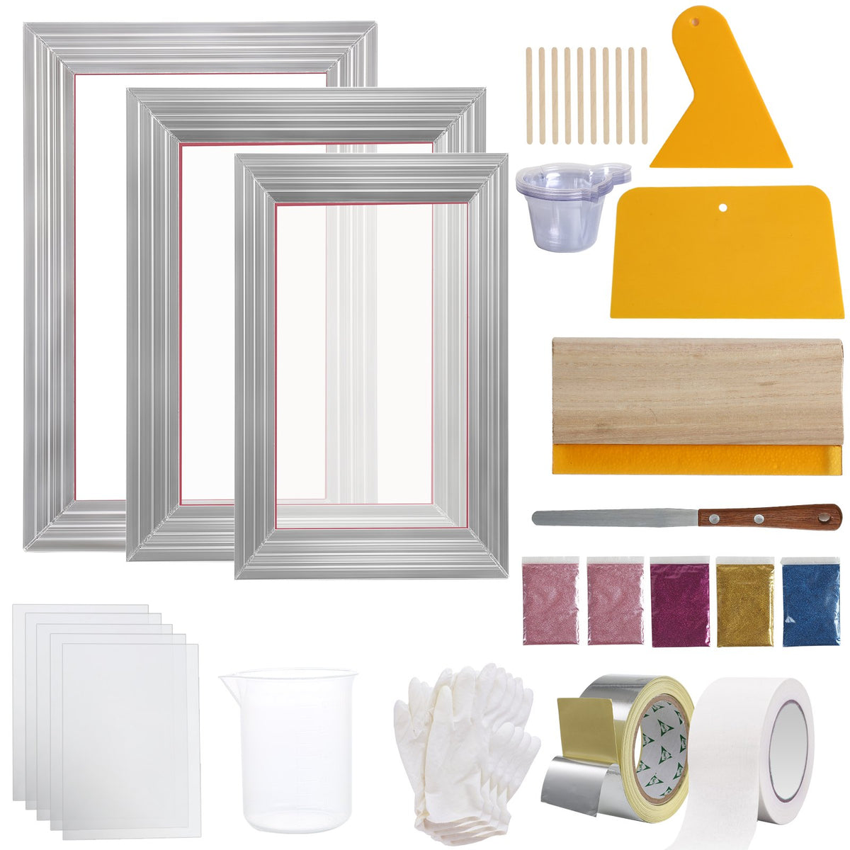 Screen Printing Kit 3 Piece Aluminum Frames 25x36 20x30 15x25cm 110 Mesh