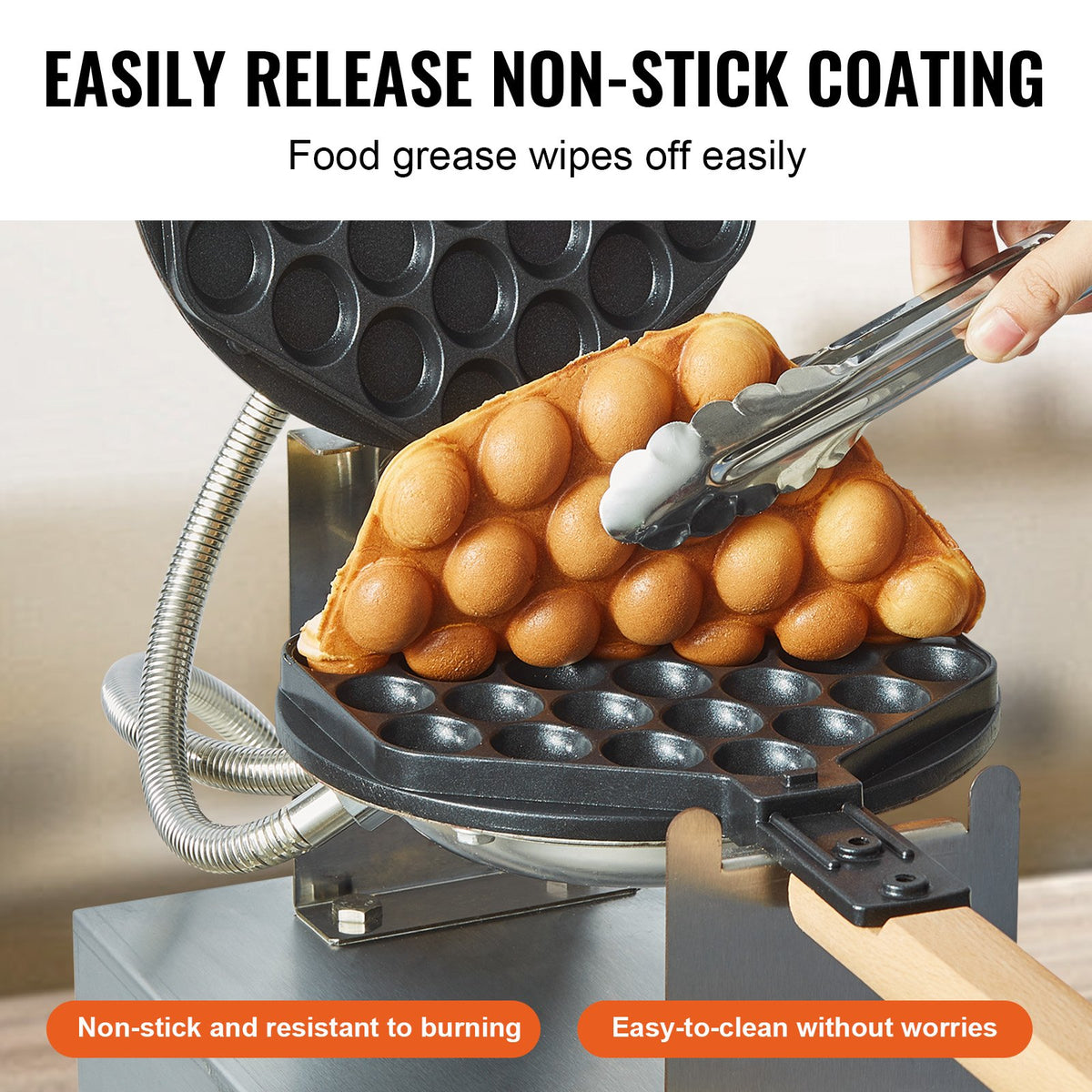 Commercial Bubble Waffle Maker 1400W Non-Stick Stainless Egg Puff Temp Control