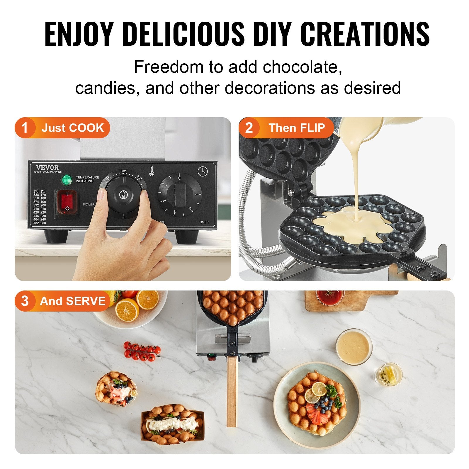 Commercial Bubble Waffle Maker 1400W Non-Stick Stainless Egg Puff Temp Control