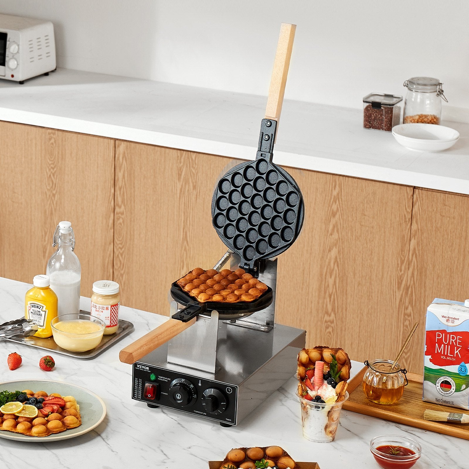 Commercial Bubble Waffle Maker 1400W Non-Stick Stainless Egg Puff Temp Control