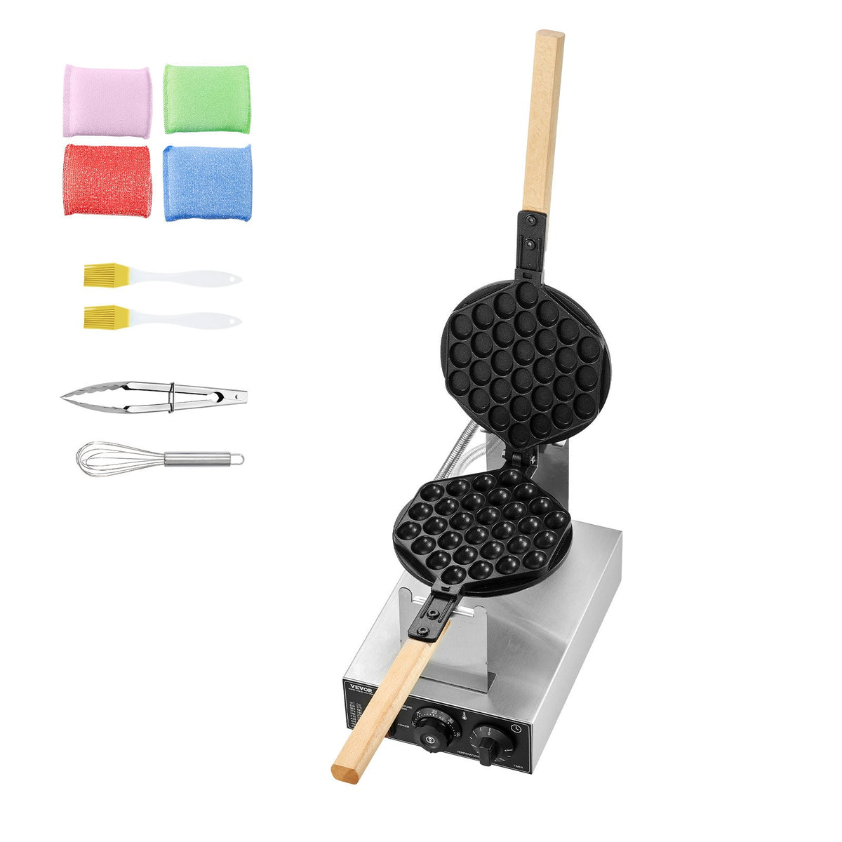 Commercial Bubble Waffle Maker 1400W Non-Stick Stainless Egg Puff Temp Control