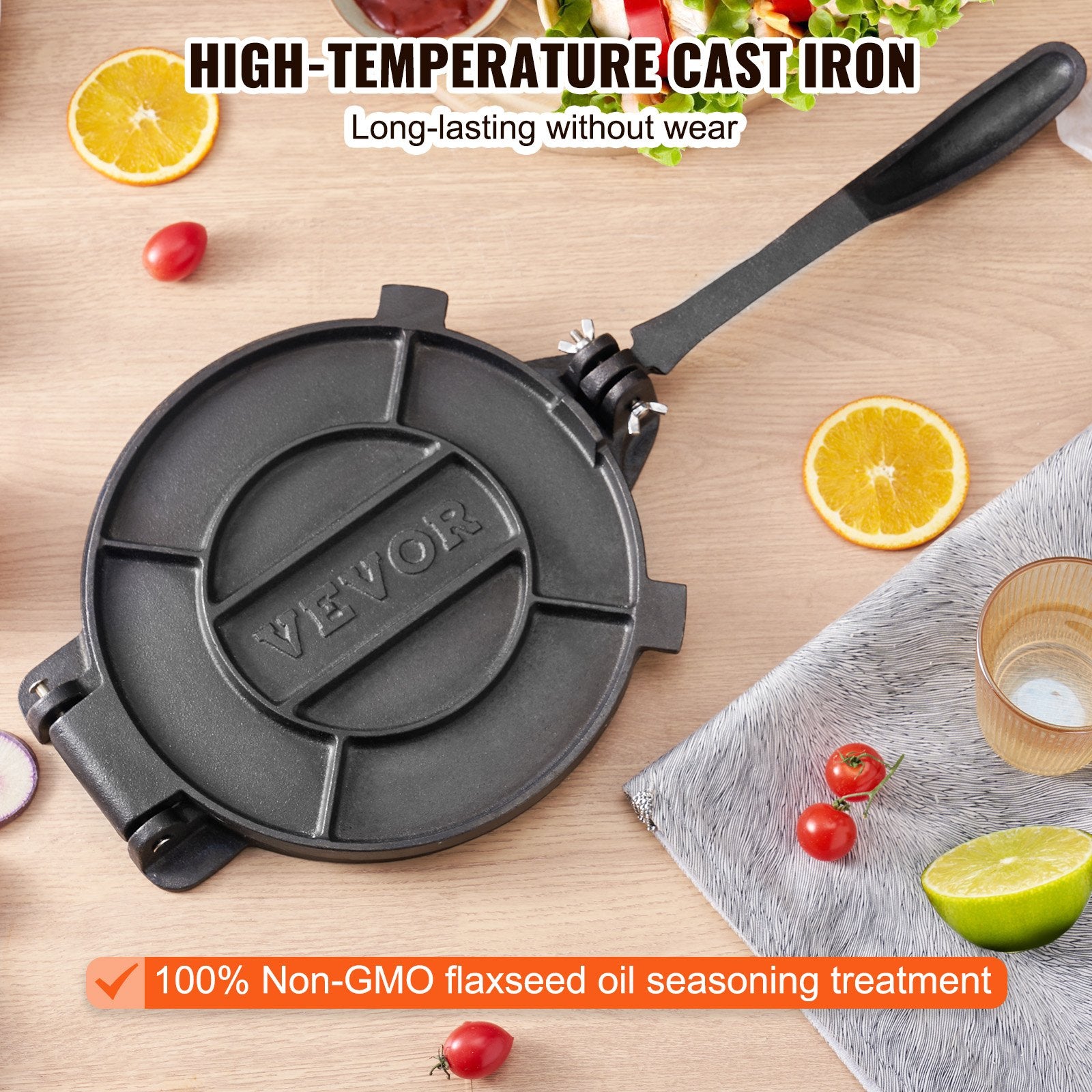 Tortilla Press, 8 Inch Cast Iron Heavy Duty Tortilla and Roti Maker with Paper