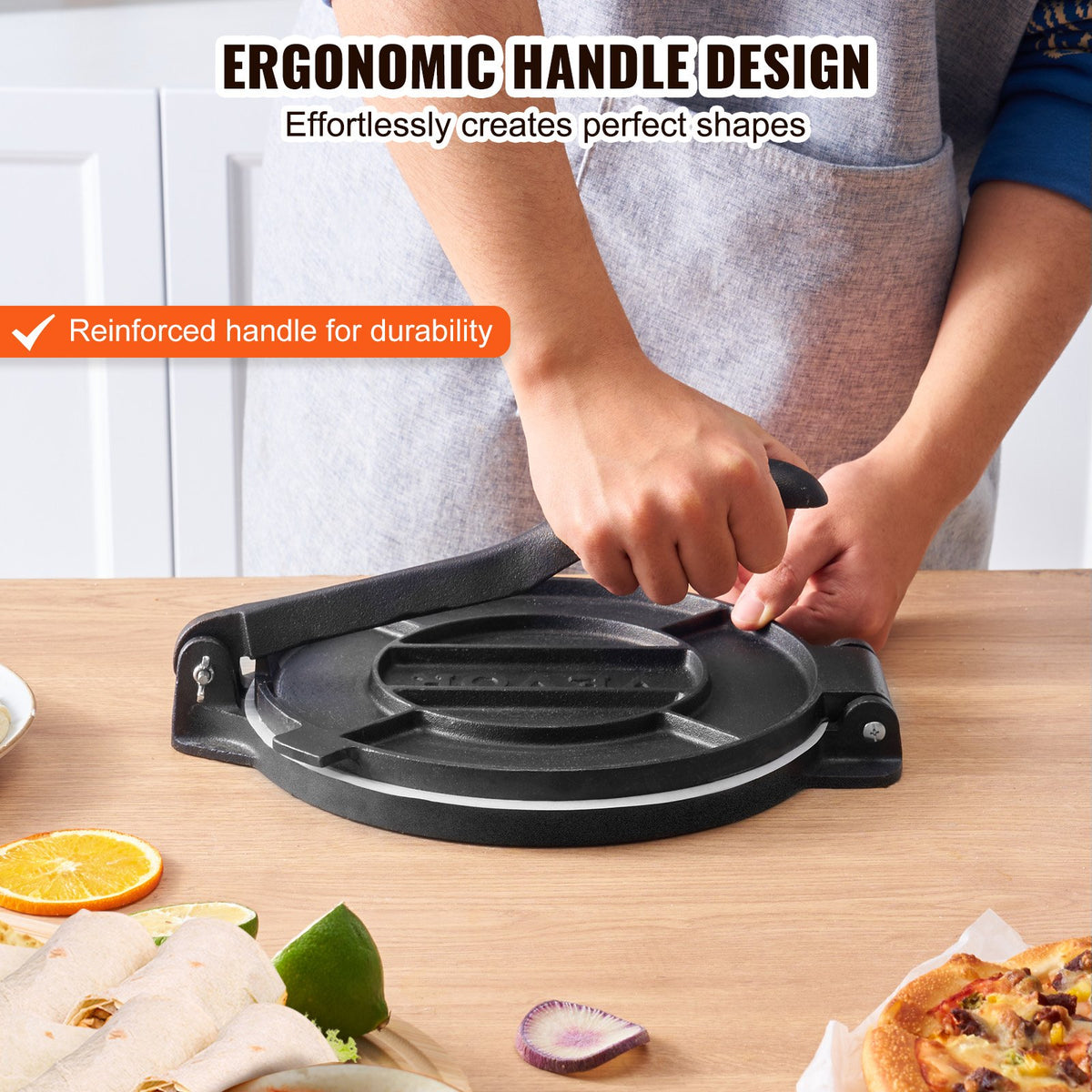 Tortilla Press, 8 Inch Cast Iron Heavy Duty Tortilla and Roti Maker with Paper