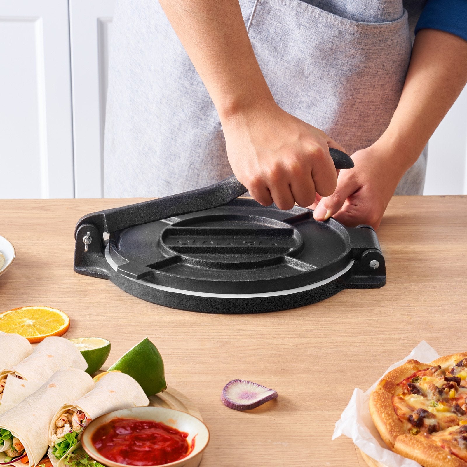 Tortilla Press, 8 Inch Cast Iron Heavy Duty Tortilla and Roti Maker with Paper