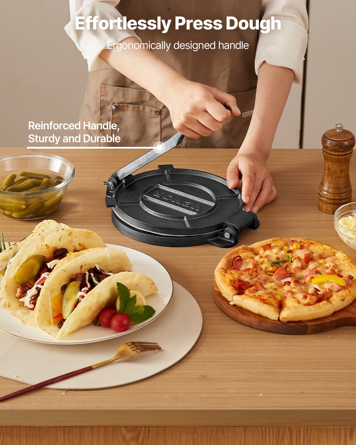 Tortilla Press 250mm Cast Iron Heavy Duty Roti Taco Maker 100Pcs Parchment Paper