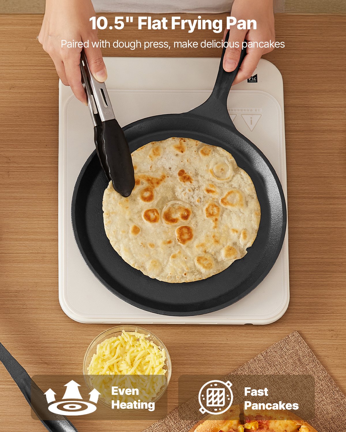 Tortilla Press 250mm Cast Iron Heavy Duty Roti Taco Maker 100Pcs Parchment Paper