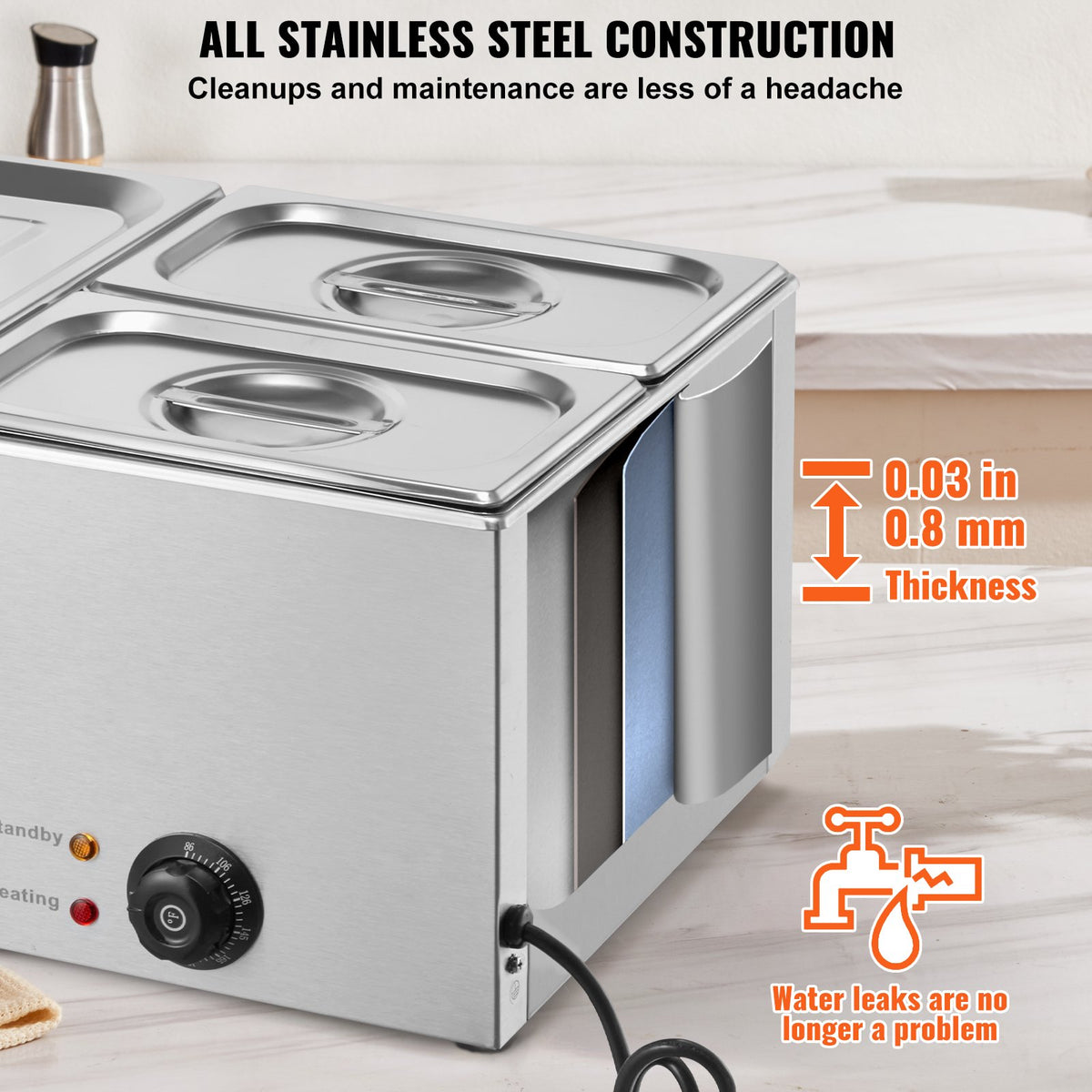 Food Warmer Commercial 3-Pan Electric Steam Table Stainless Steel 1200W