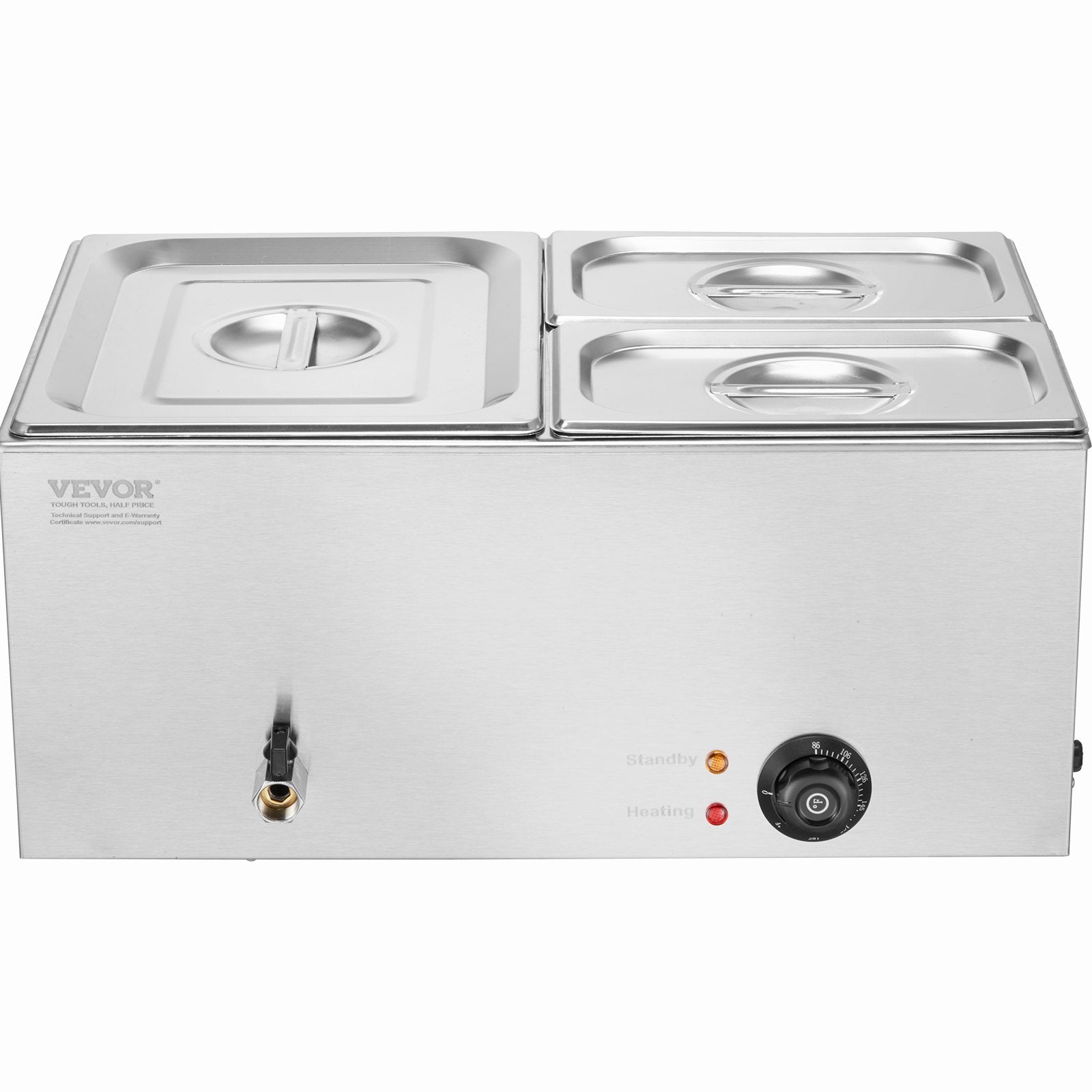 Food Warmer Commercial 3-Pan Electric Steam Table Stainless Steel 1200W