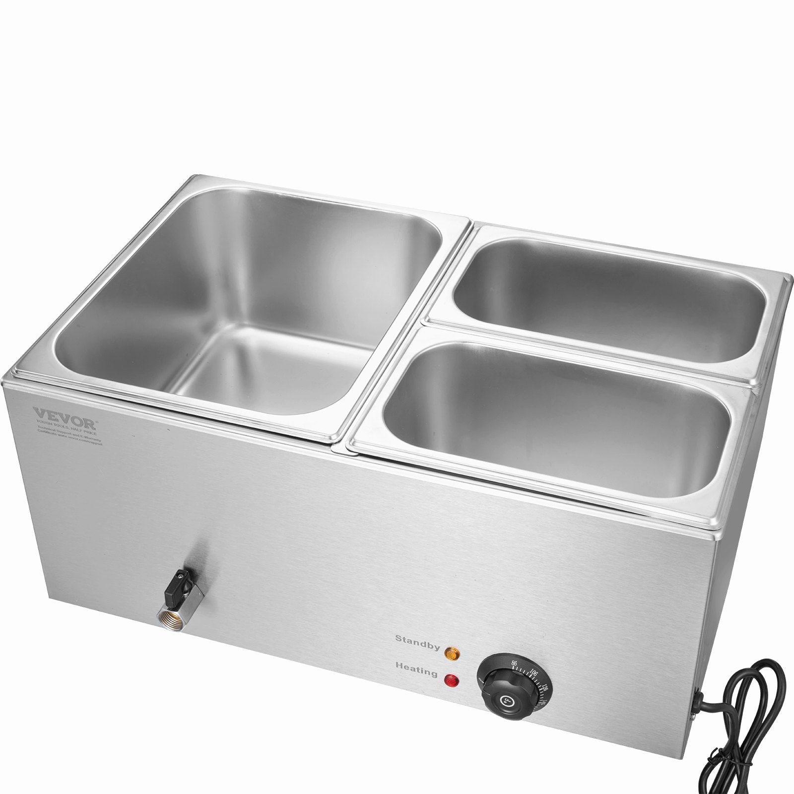 Food Warmer Commercial 3-Pan Electric Steam Table Stainless Steel 1200W