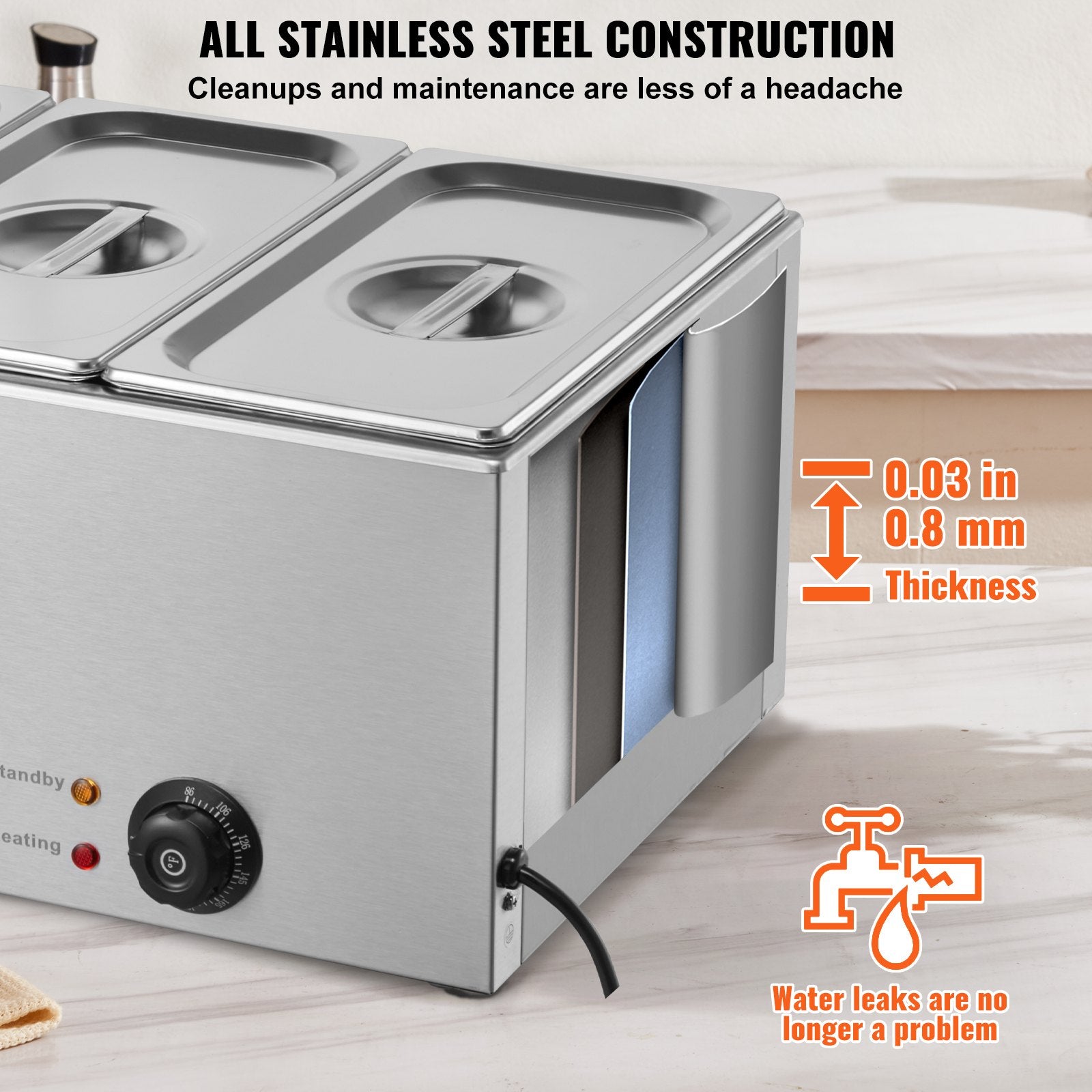 Food Warmer Commercial 3-Pan Electric Steam Table Stainless Steel 16.5L 1200W