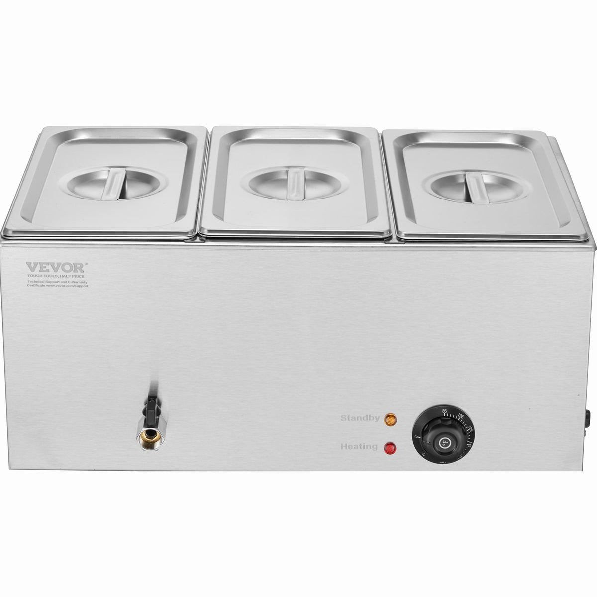 Food Warmer Commercial 3-Pan Electric Steam Table Stainless Steel 16.5L 1200W