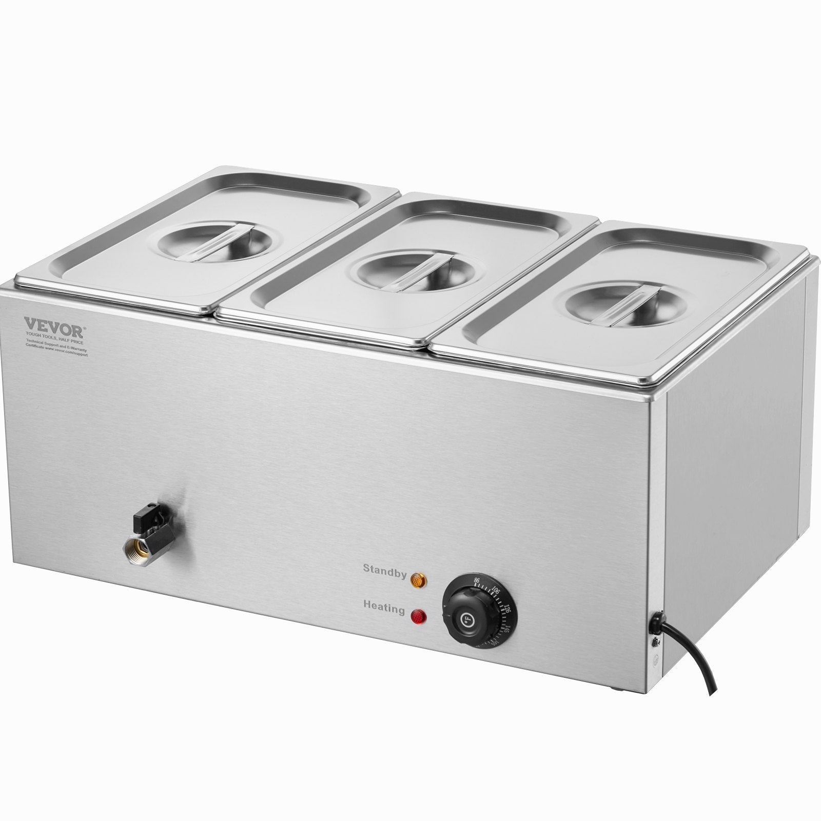 Food Warmer Commercial 3-Pan Electric Steam Table Stainless Steel 16.5L 1200W