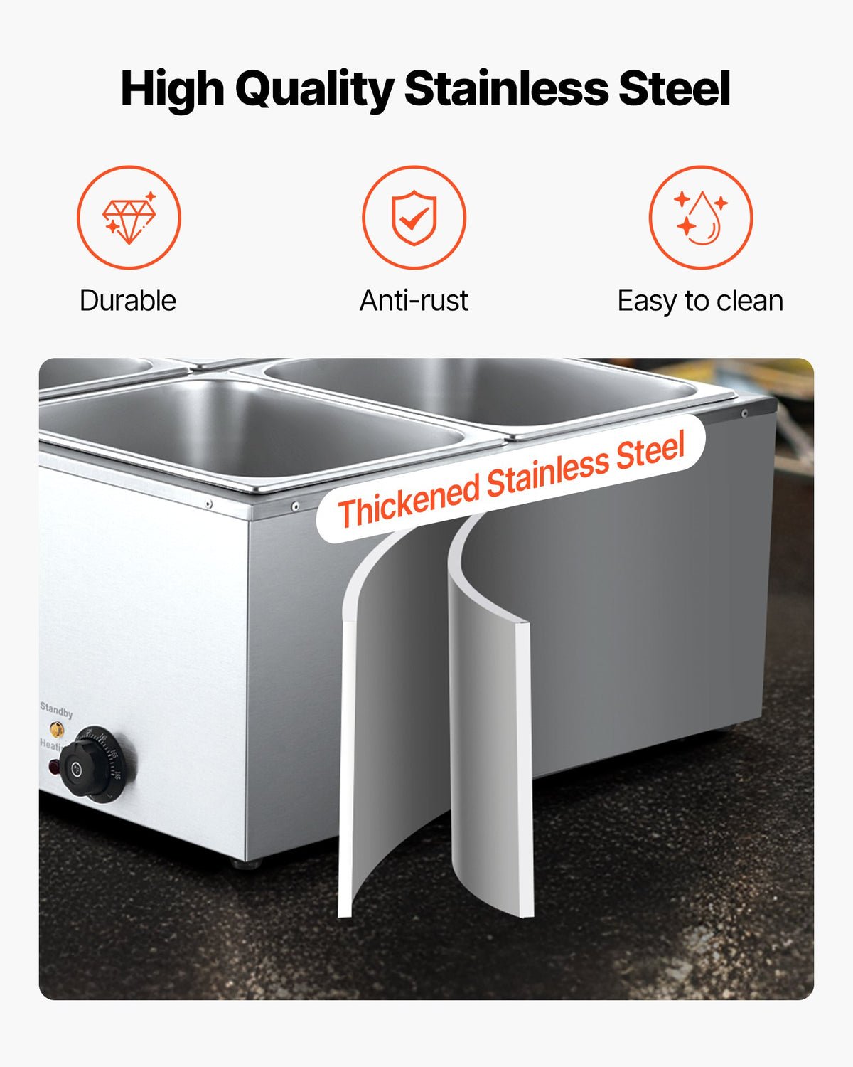 Food Warmer Commercial 4-Pan Electric Steam Stainless Steel 1500W with Lid