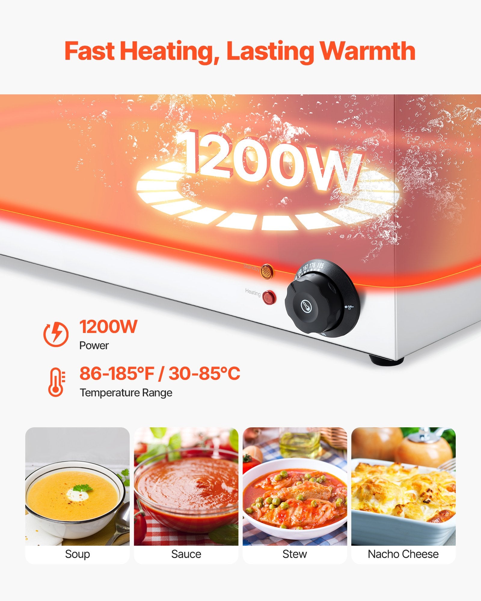 Commercial Food Warmer, 6-Pan Electric Steam Table, 1200W Countertop Bain Marie