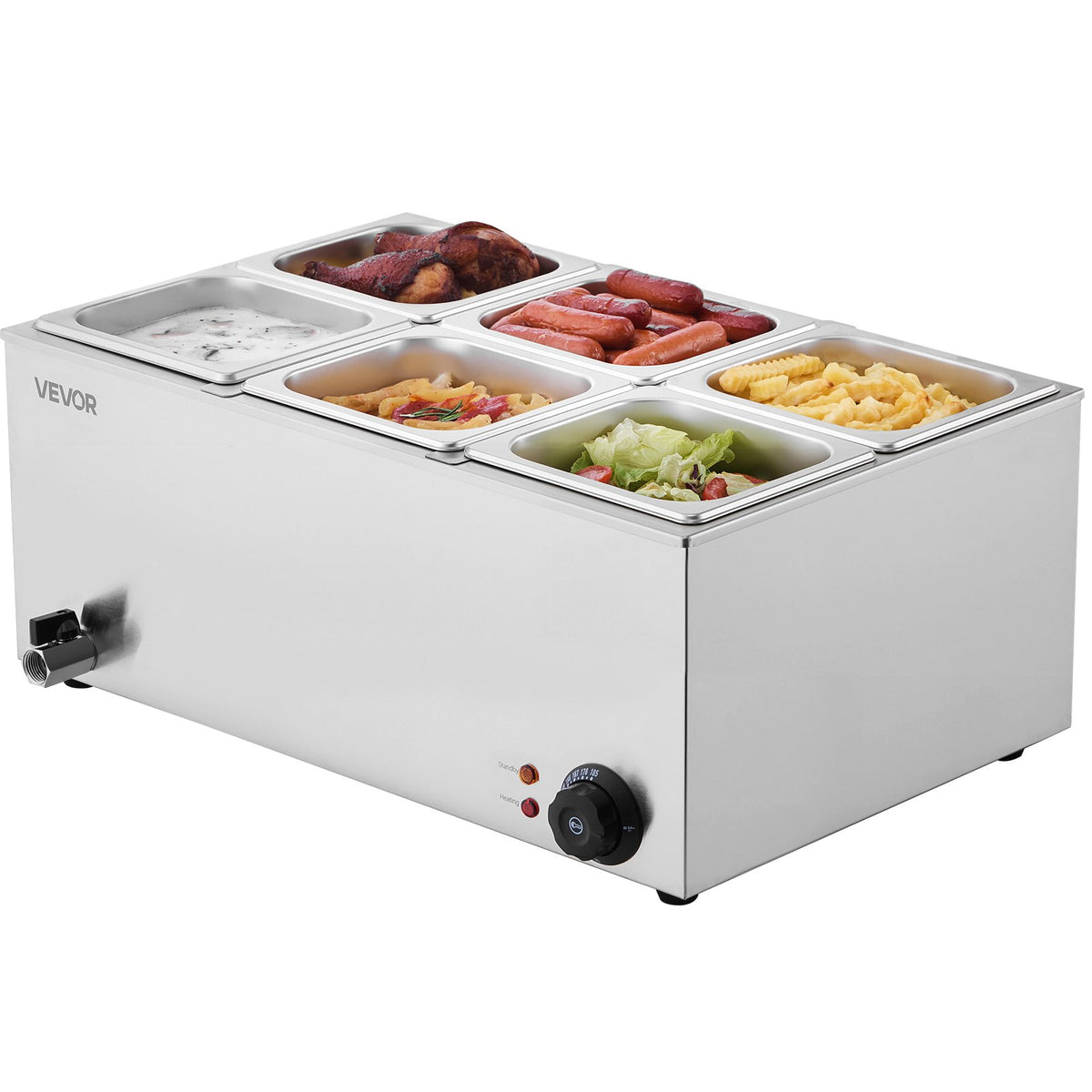Commercial Food Warmer, 6-Pan Electric Steam Table, 1200W Countertop Bain Marie