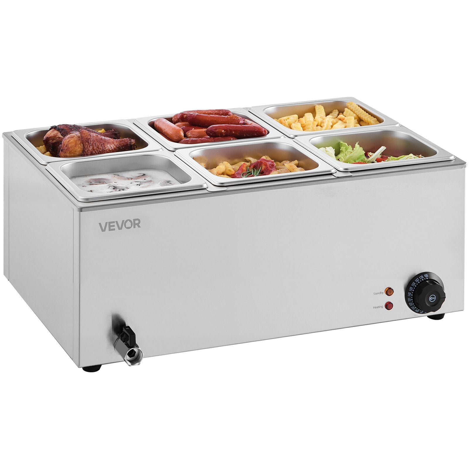Commercial Food Warmer, 6-Pan Electric Steam Table, 1200W Countertop Bain Marie