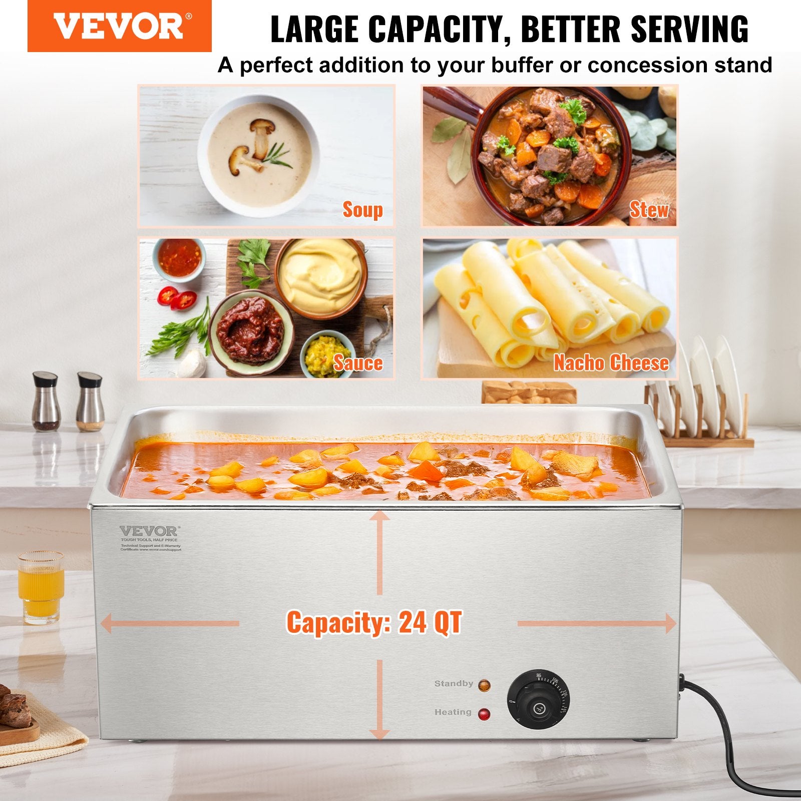 18L Commercial Electric Food Warmer 1200W Stainless Steel Bain Marie Steam Table