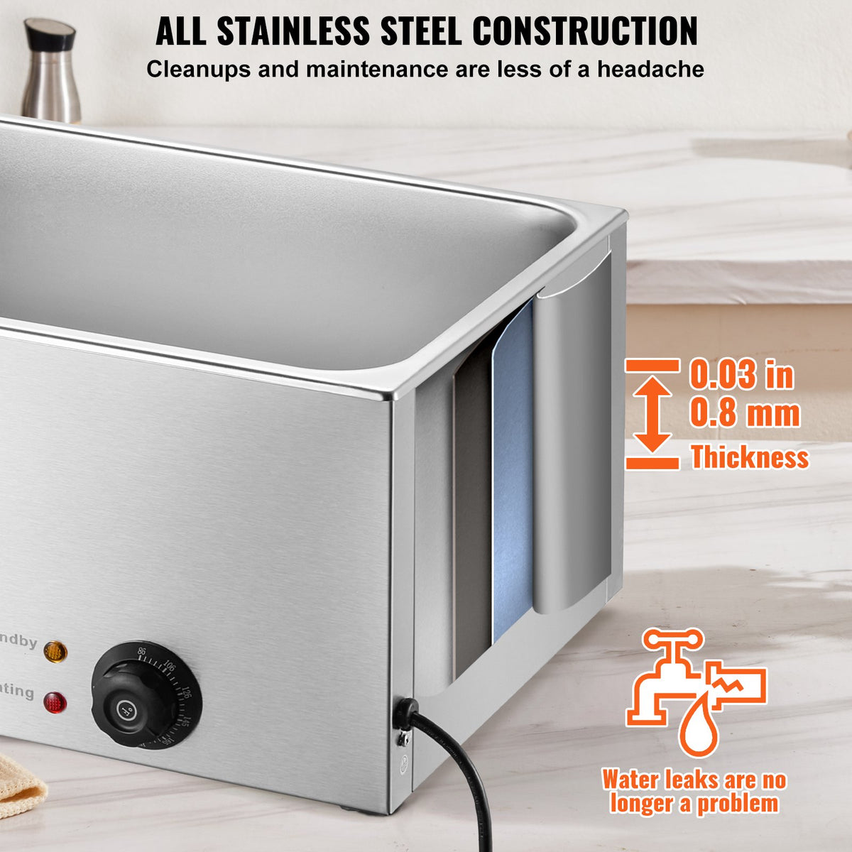 18L Commercial Electric Food Warmer 1200W Stainless Steel Bain Marie Steam Table