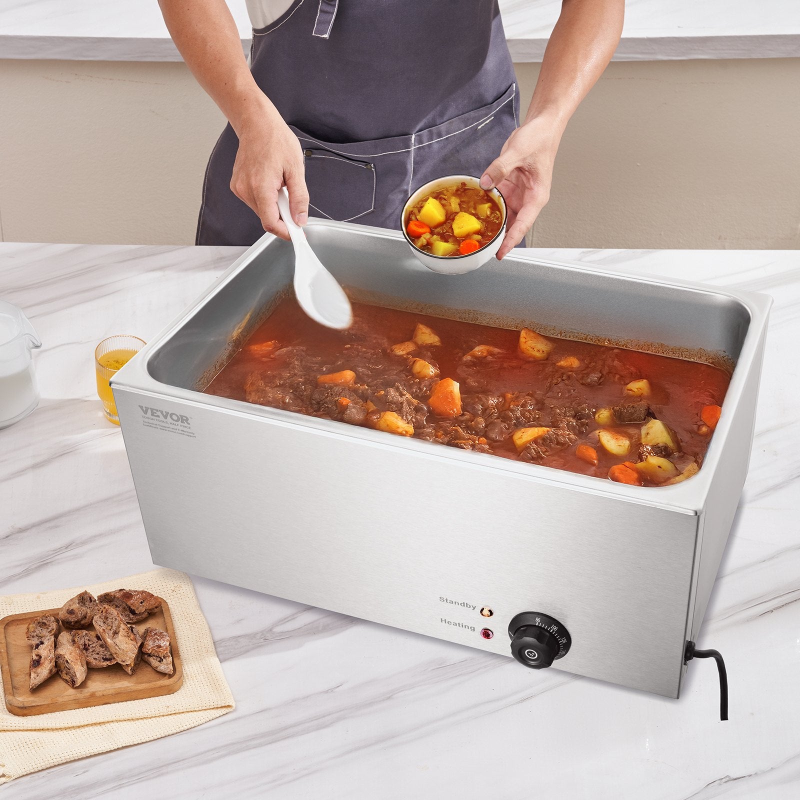 18L Commercial Electric Food Warmer 1200W Stainless Steel Bain Marie Steam Table