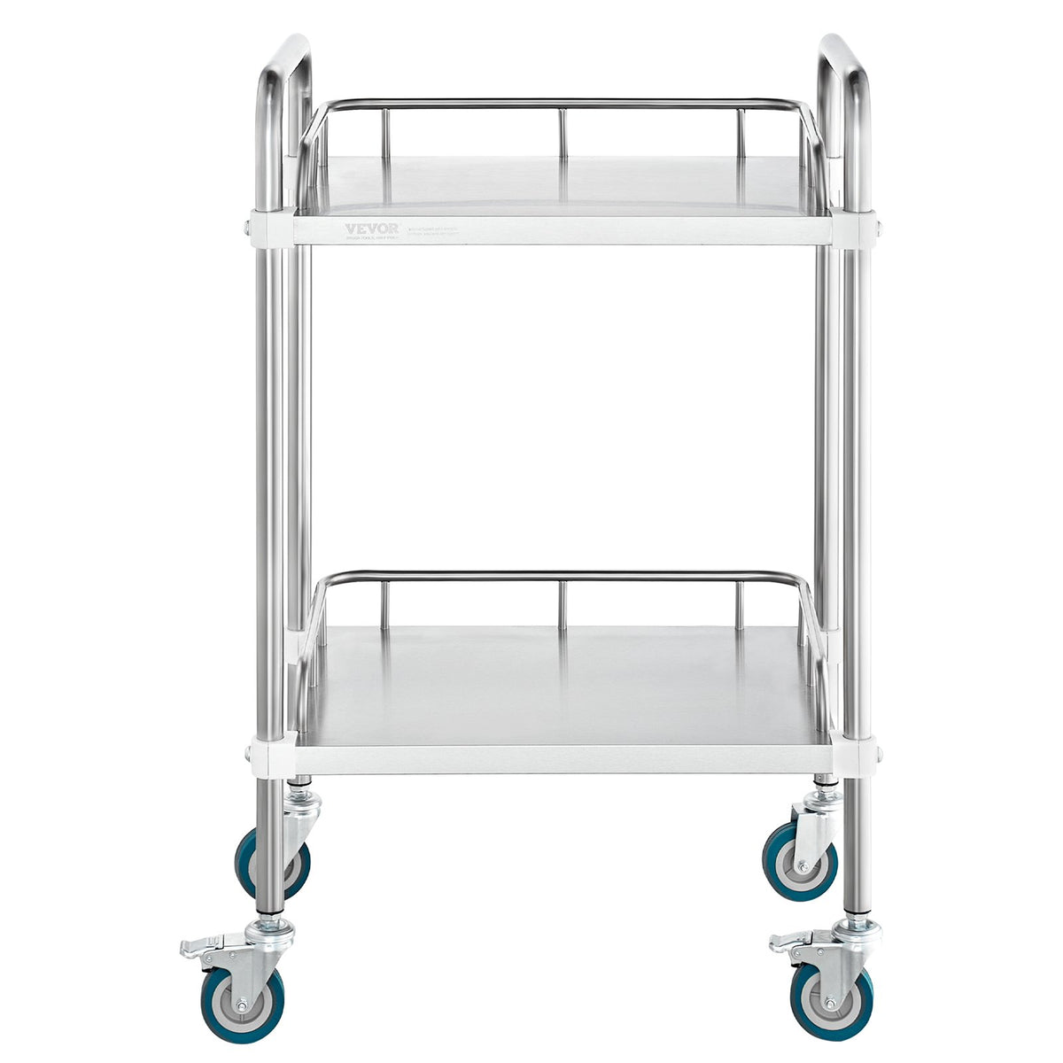 2-Shelf Stainless Steel Lab Rolling Cart with Swivel Casters for Clinic Salon