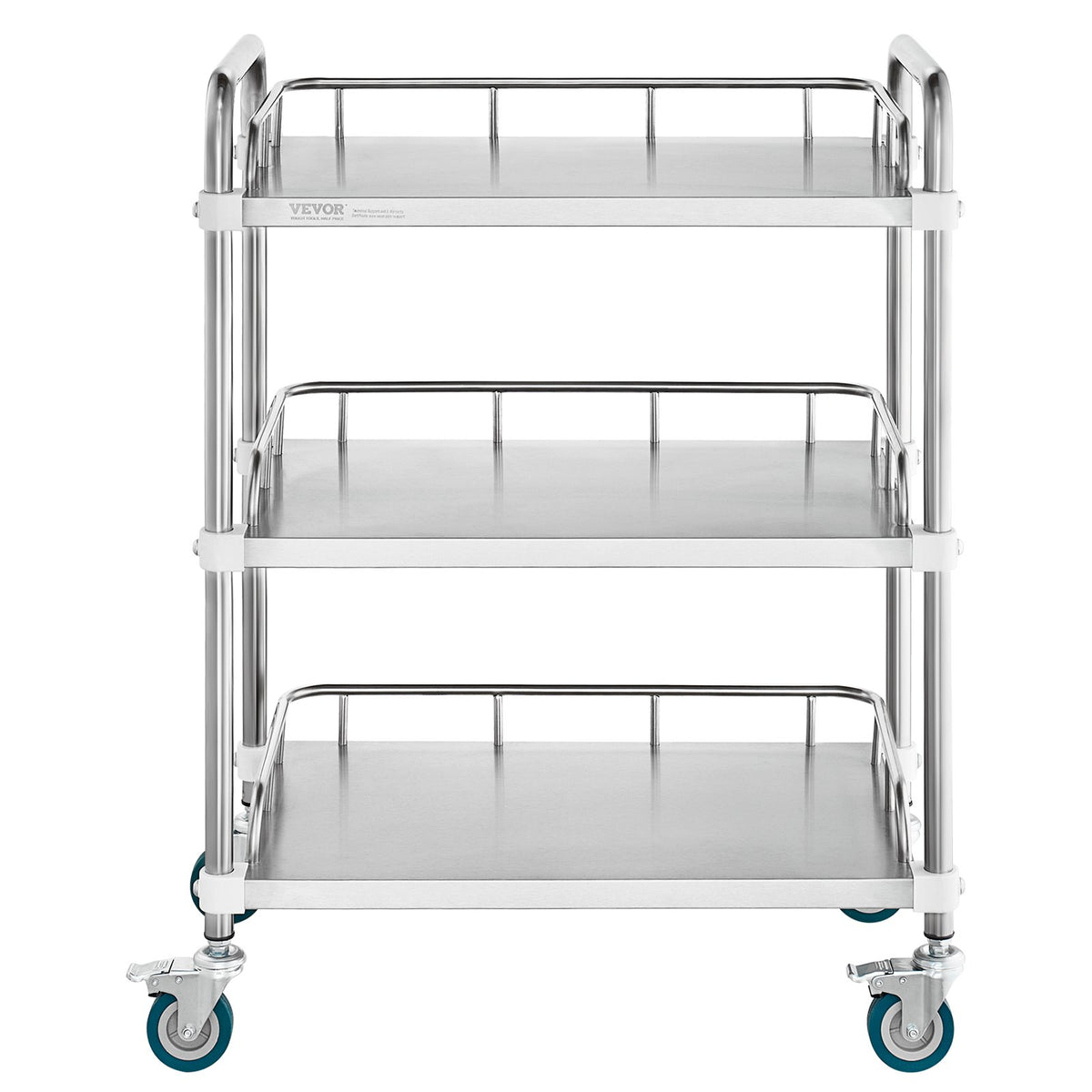 Lab Rolling Cart 3-Shelf Stainless Steel Serving Cart Swivel Casters Clinic