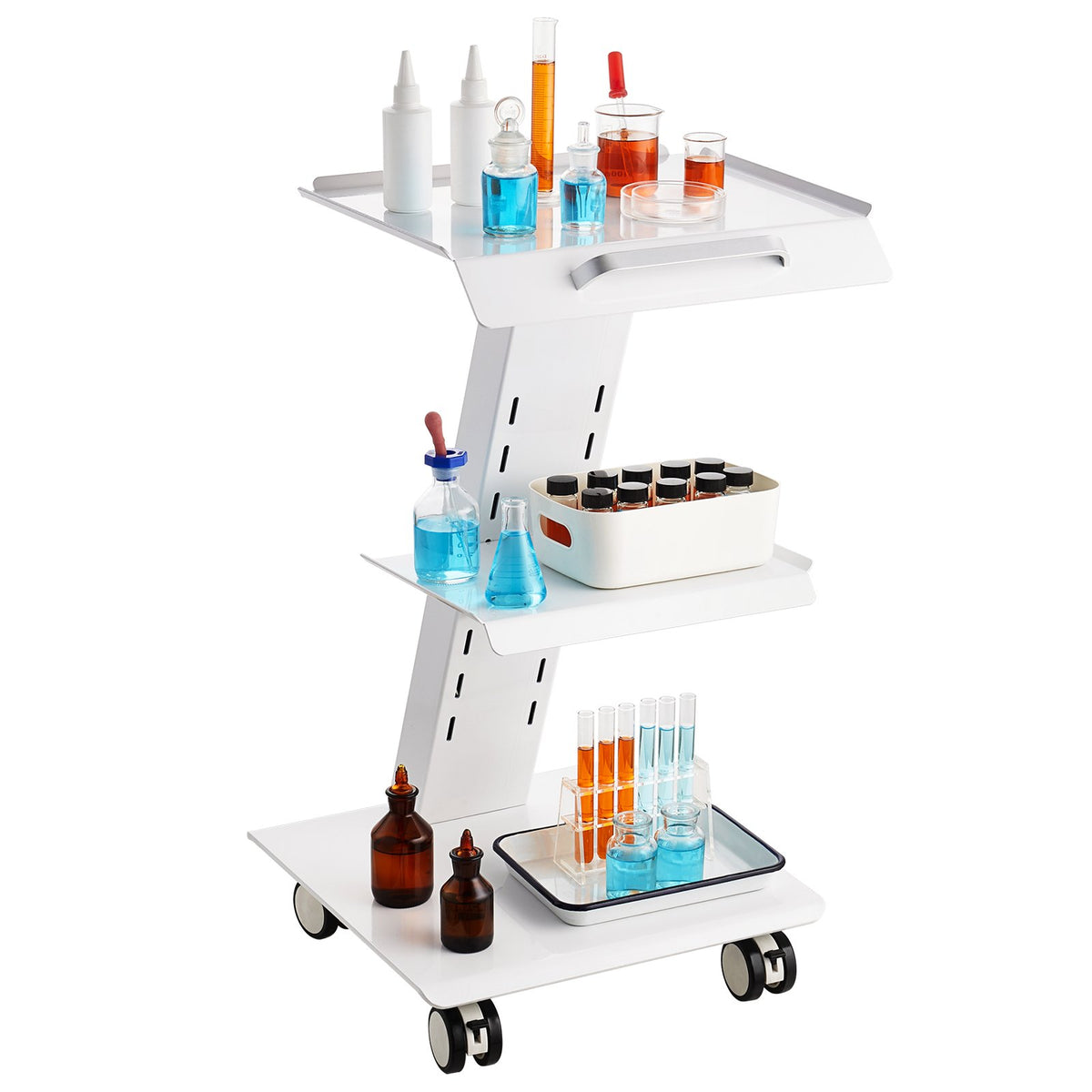 Lab Trolley 3-Layer Rolling Cart Built-in Socket Metal Mobile Tray Cart 220lbs