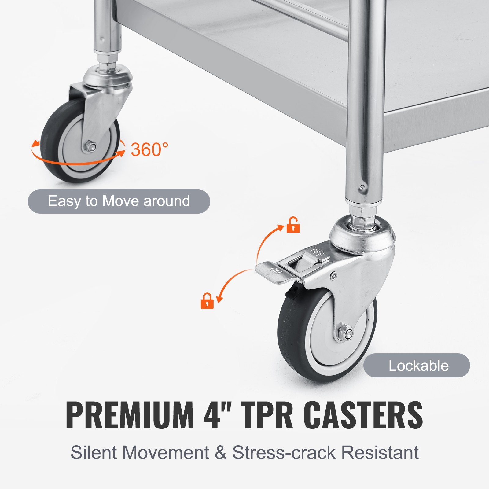 2-Layer Stainless Steel Medical Cart, 100 kg Capacity with Drawer & 360° Wheels