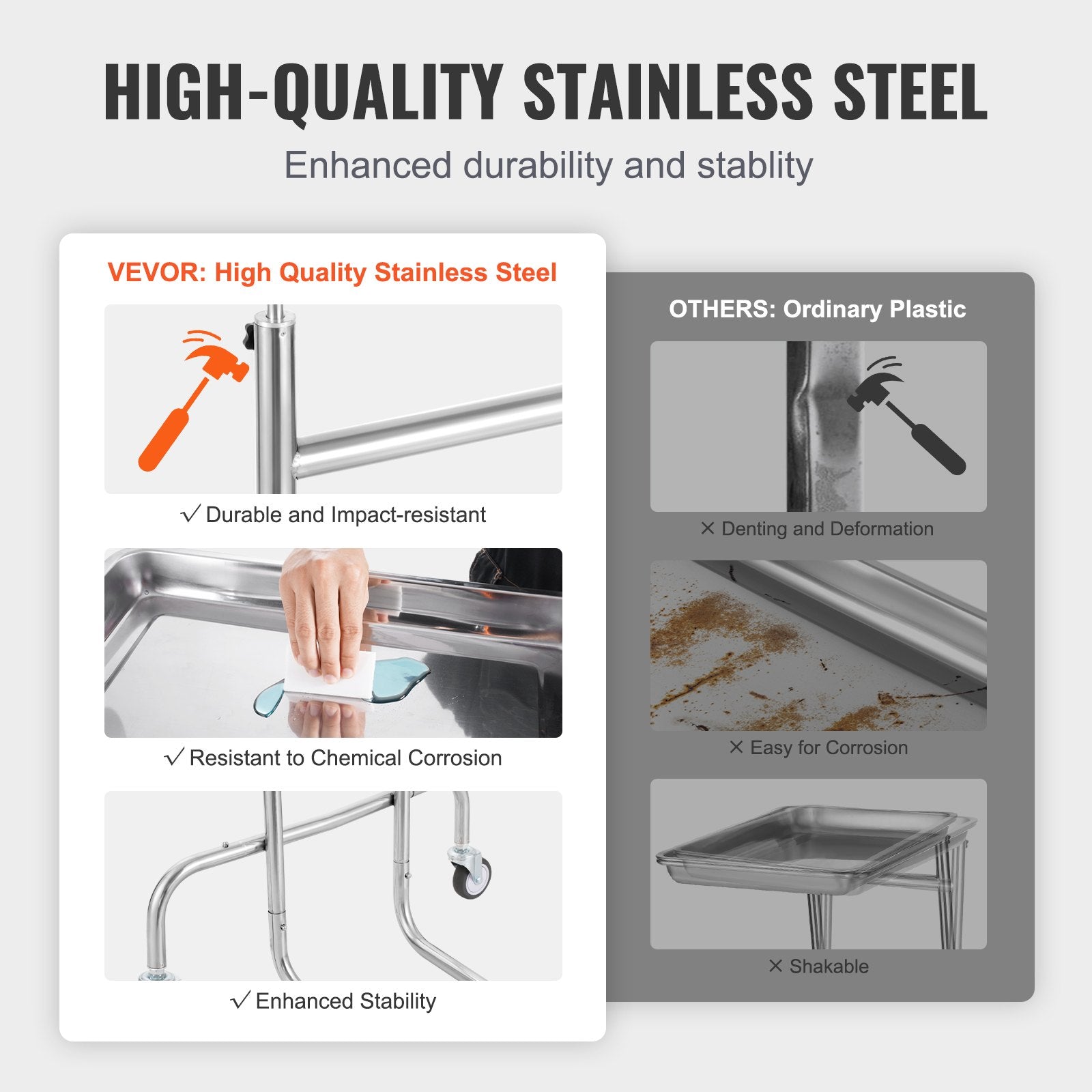 Stainless Steel Lab Cart Single Tray Mobile Medical Rolling 2 Silent Wheels