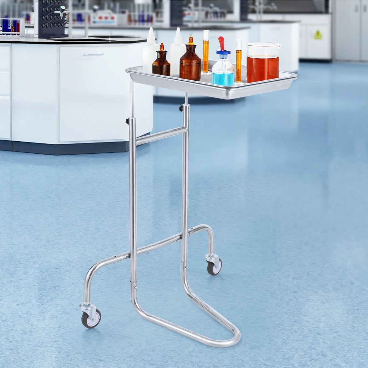Stainless Steel Lab Cart Single Tray Mobile Medical Rolling 2 Silent Wheels