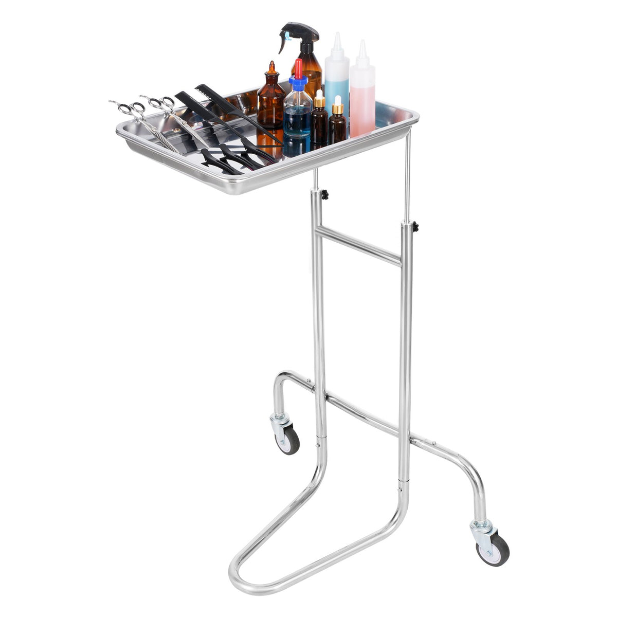 Stainless Steel Lab Cart Single Tray Mobile Medical Rolling 2 Silent Wheels