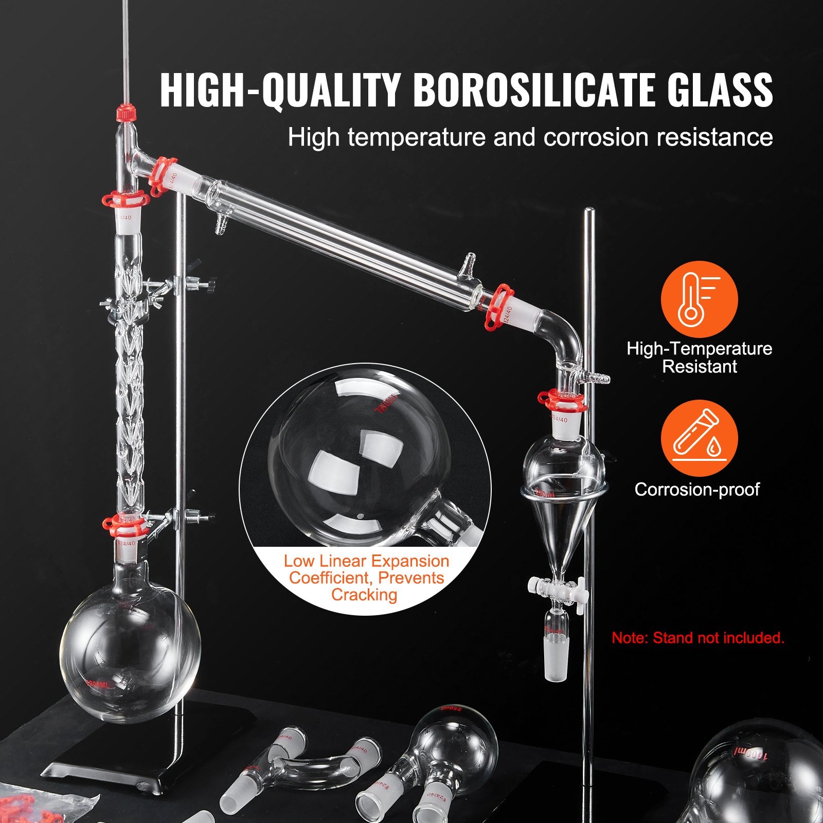 Lab Distillation Kit 1000ml Essential Oil Glassware with 24/40 Joint 29pcs Set