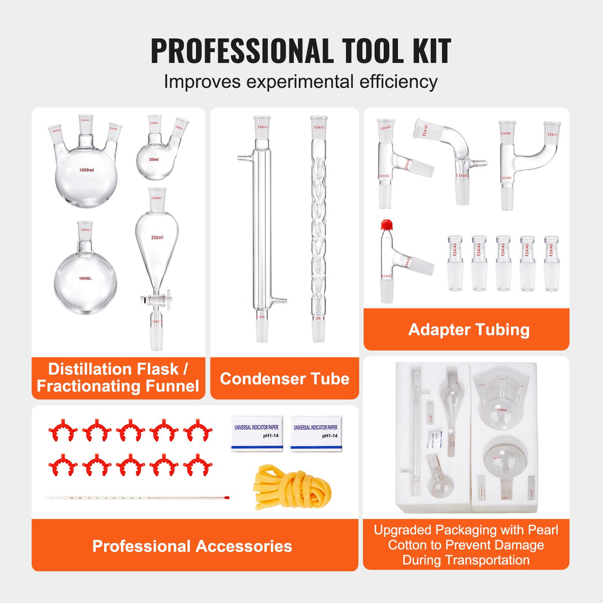 Lab Distillation Kit 1000ml Essential Oil Glassware with 24/40 Joint 29pcs Set