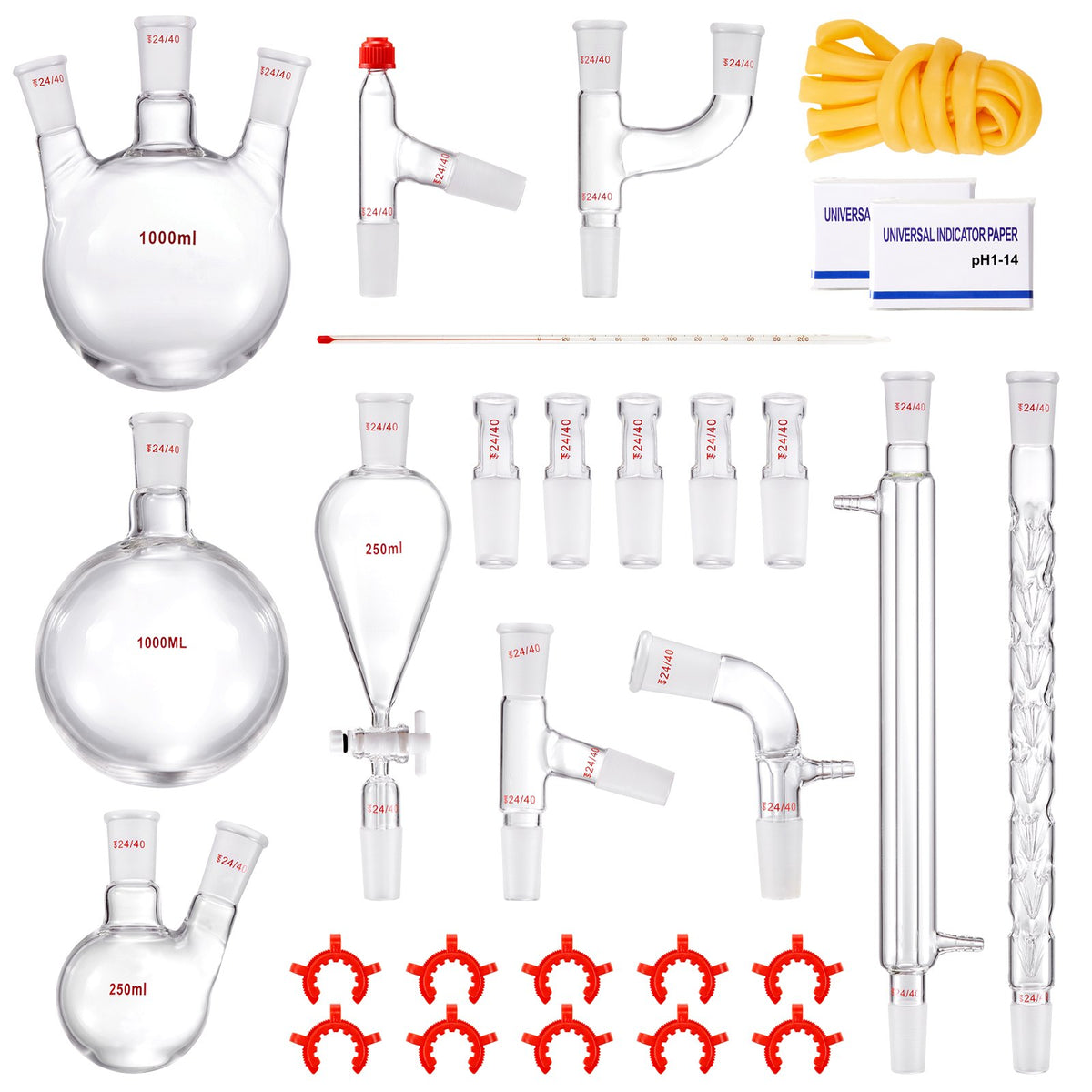 Lab Distillation Kit 1000ml Essential Oil Glassware with 24/40 Joint 29pcs Set
