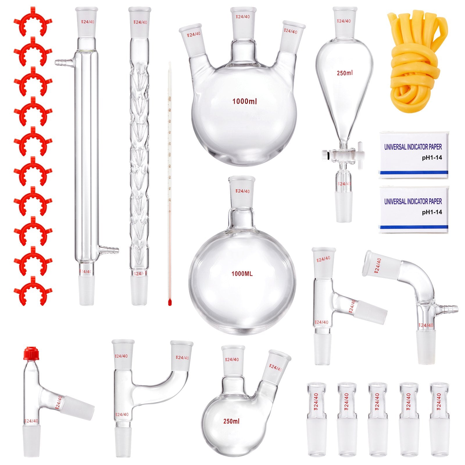 Lab Distillation Kit 1000ml Essential Oil Glassware with 24/40 Joint 29pcs Set
