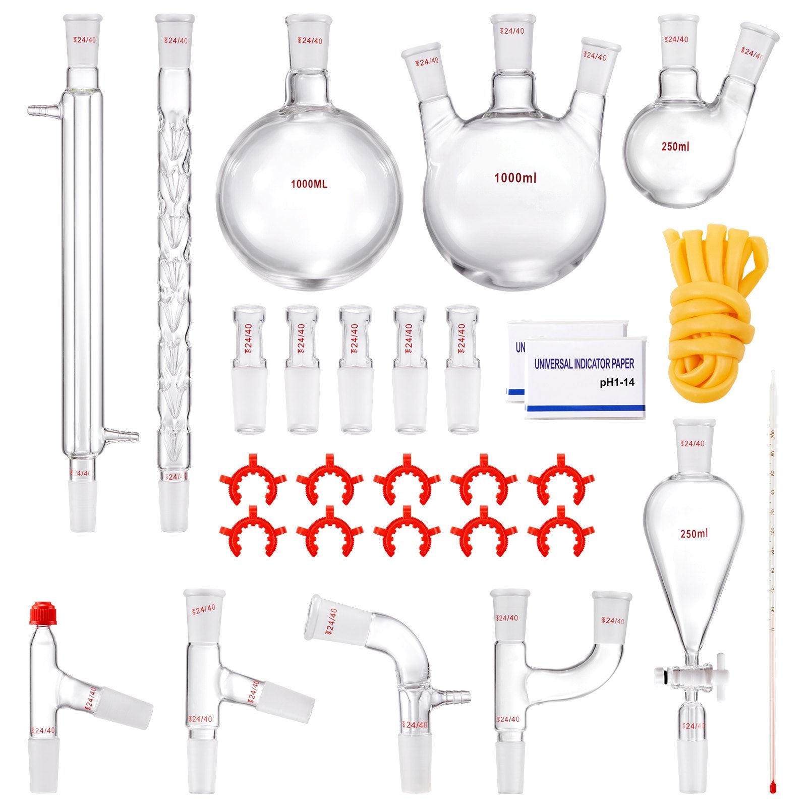 Lab Distillation Kit 1000ml Essential Oil Glassware with 24/40 Joint 29pcs Set