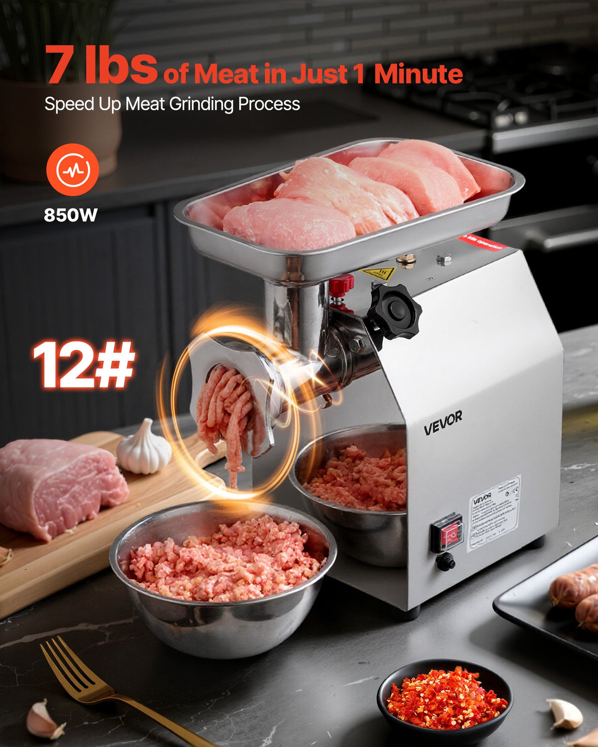 Electric Meat Grinder 5.5lbs/Min Industrial Mincer Blade Plate Sausage Maker