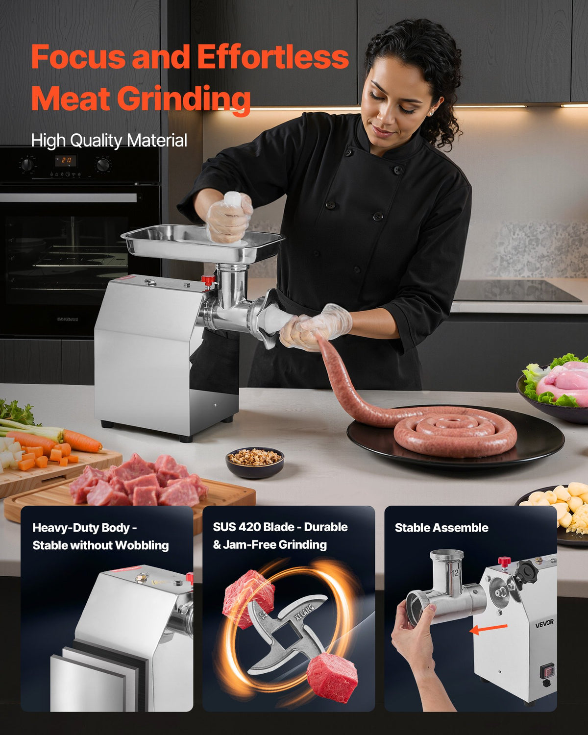 Electric Meat Grinder 5.5lbs/Min Industrial Mincer Blade Plate Sausage Maker