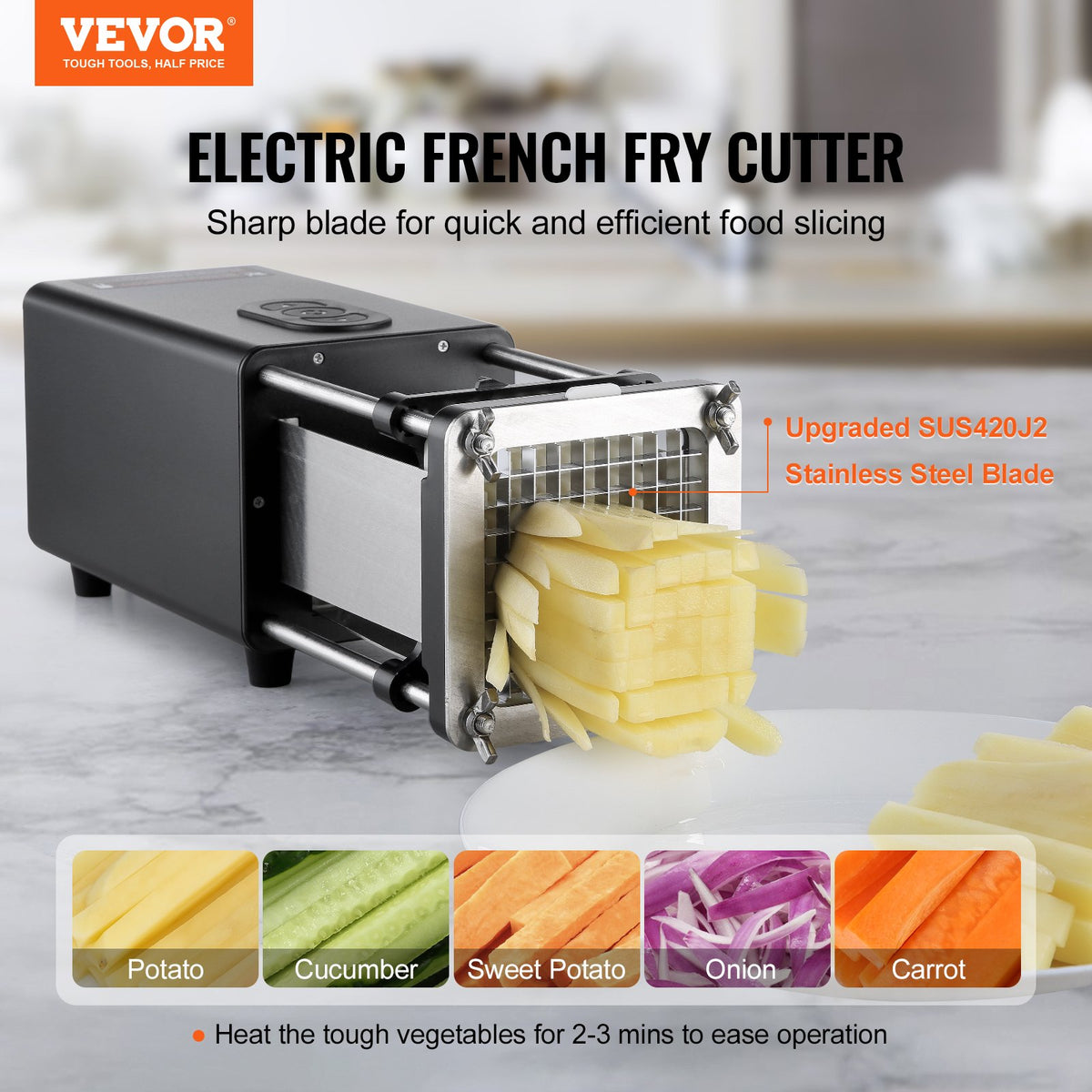 Electric French Fry Cutter Potato Slicer 1/2-Inch 3/8-Inch Stainless Blades