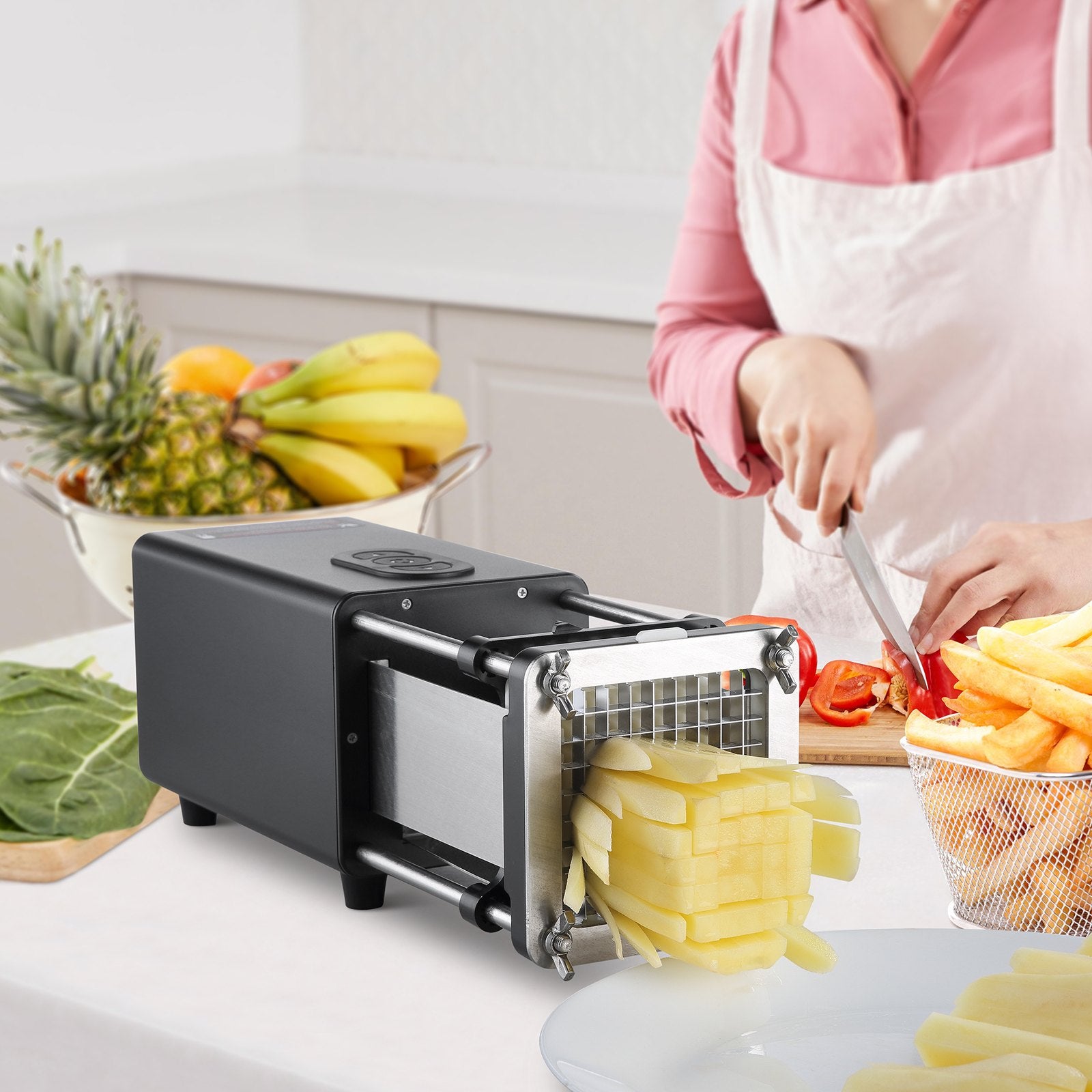 Electric French Fry Cutter Potato Slicer 1/2-Inch 3/8-Inch Stainless Blades