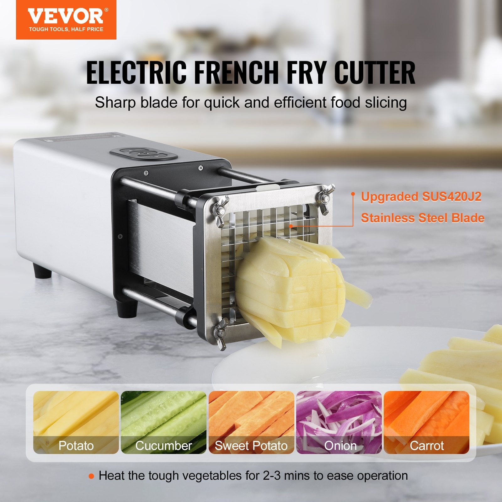 Electric French Fry Cutter Potato Slicer 1/2-Inch 3/8-Inch Stainless Blades