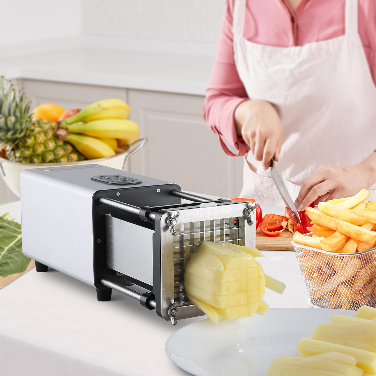 Electric French Fry Cutter Potato Slicer 1/2-Inch 3/8-Inch Stainless Blades