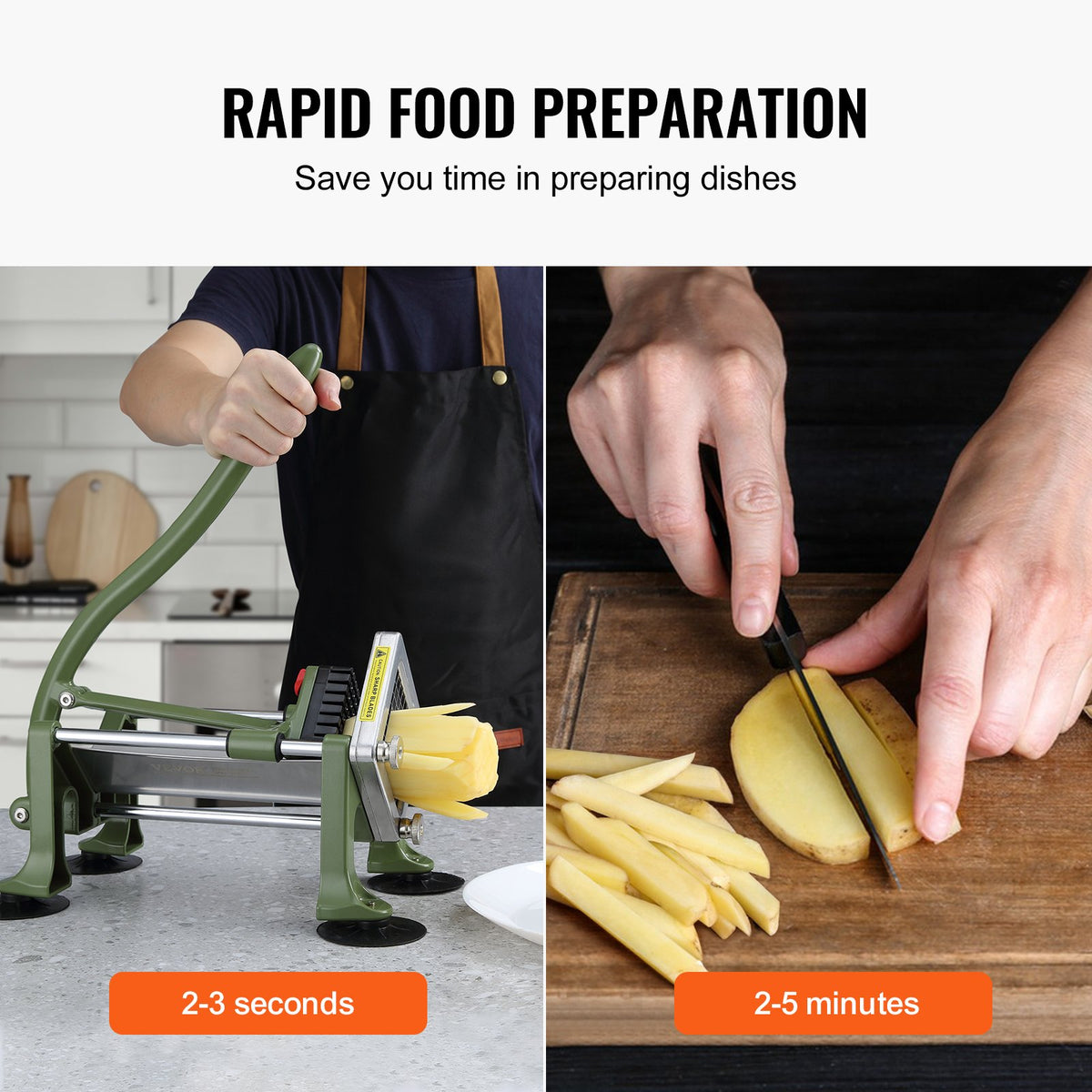 French Fry Cutter Potato Slicer 1/2 3/8 1/4in Stainless Steel Blades Suction