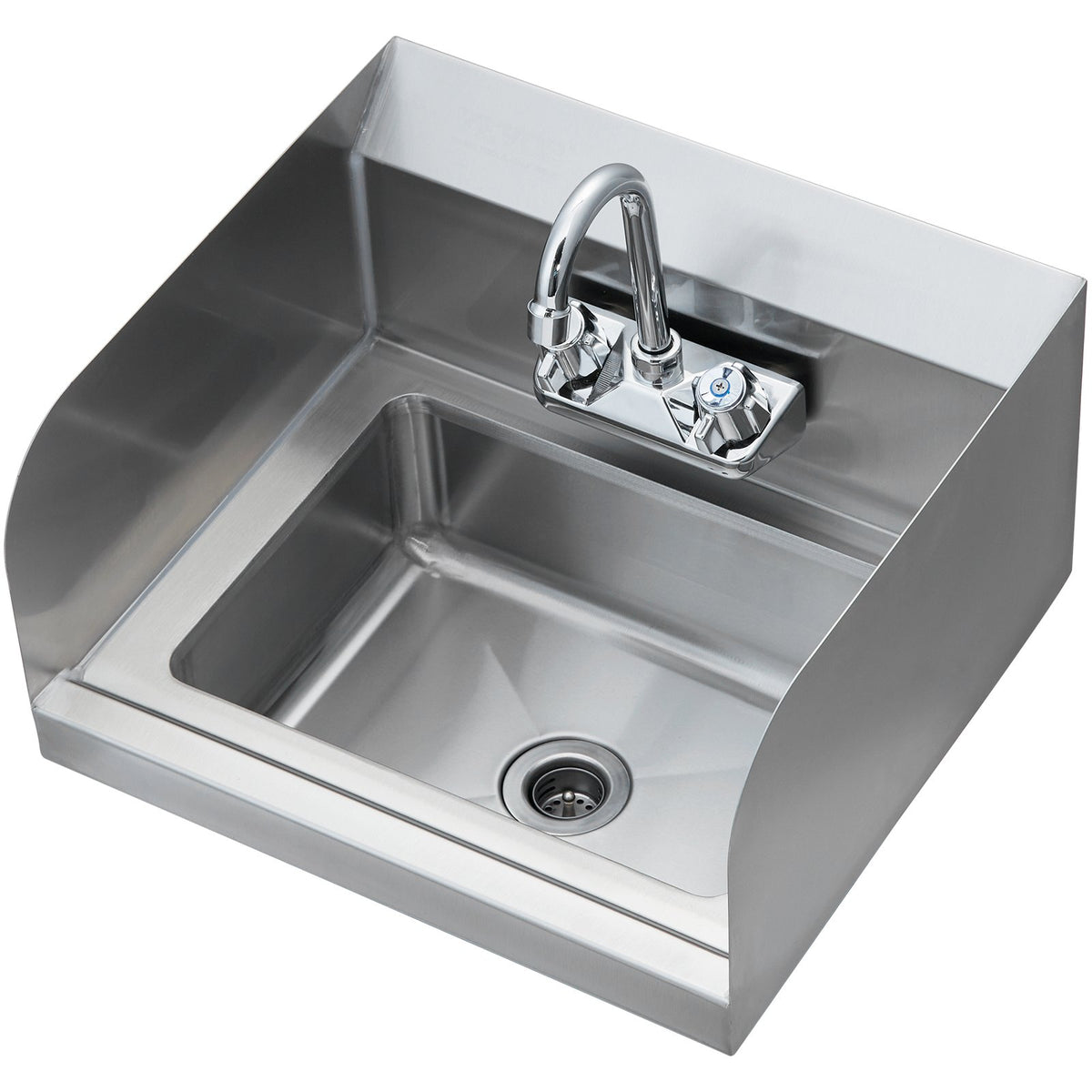 Commercial Hand Sink 43x33cm, Stainless Steel Wall-Mount with Faucet & Side Splash