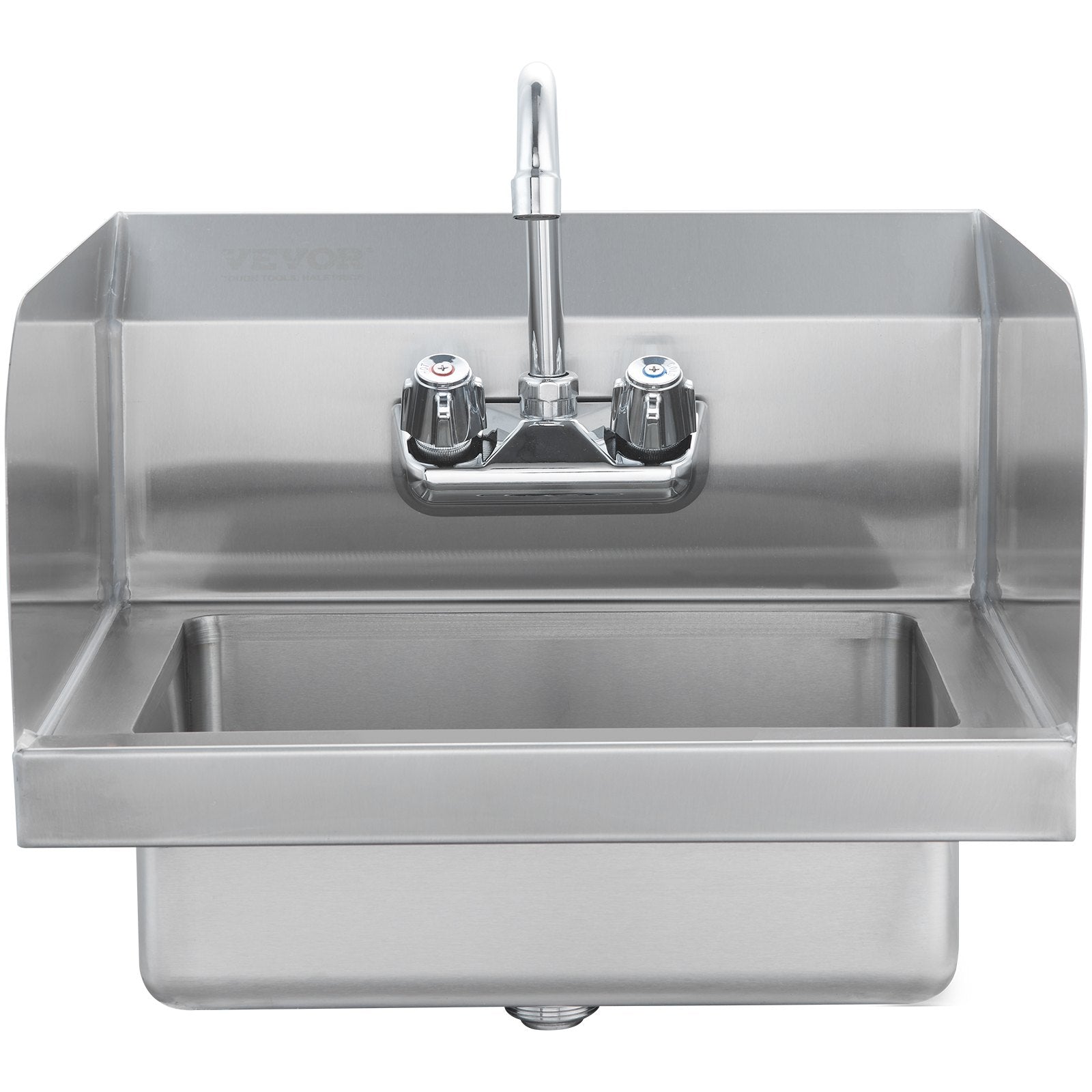 Commercial Hand Sink 43x33cm, Stainless Steel Wall-Mount with Faucet & Side Splash