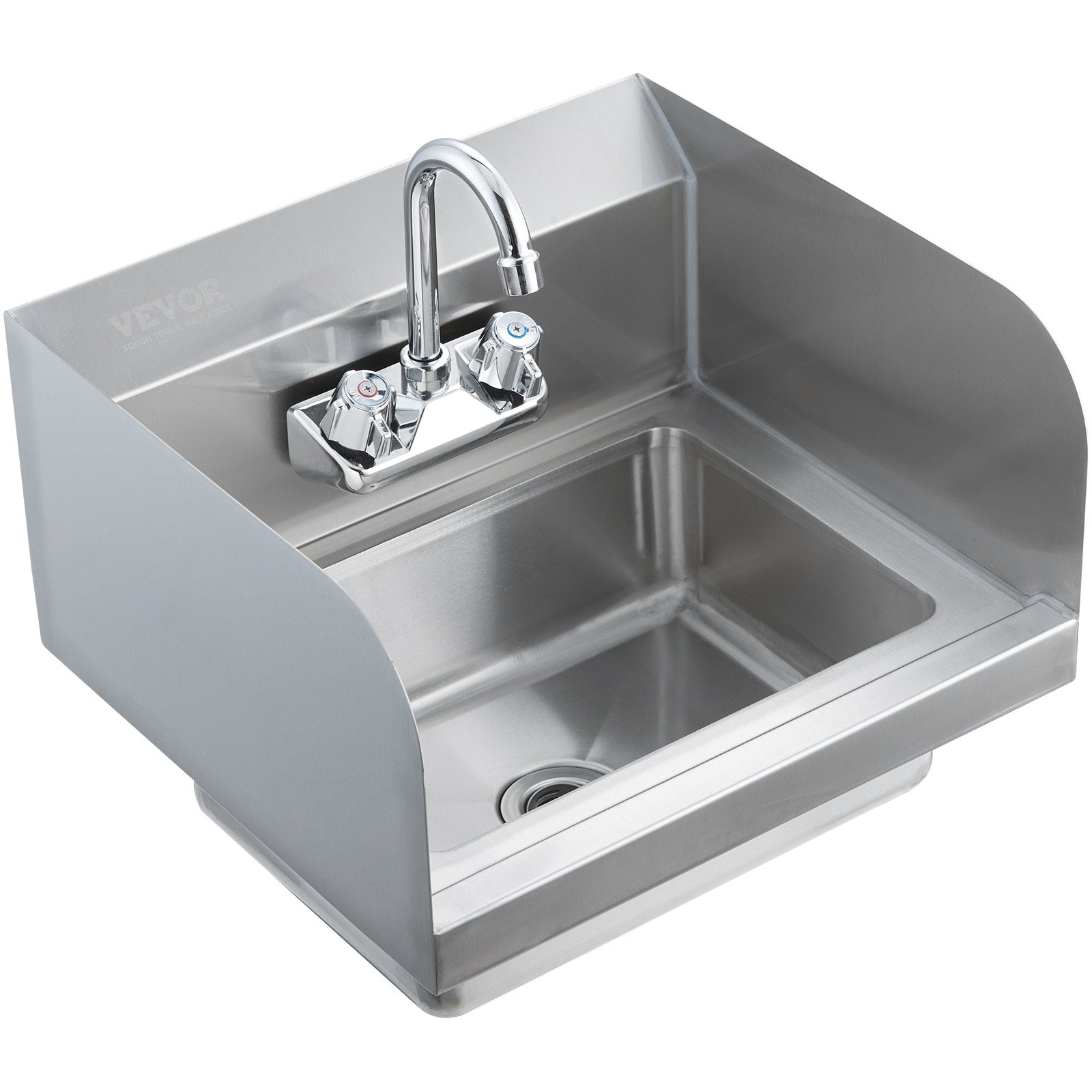 Commercial Hand Sink 43x33cm, Stainless Steel Wall-Mount with Faucet & Side Splash