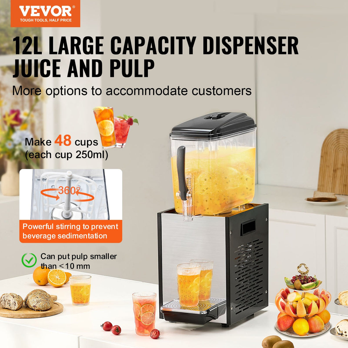 Commercial Beverage Dispenser 12L 246W Stainless Steel Ice Tea Cold Drink